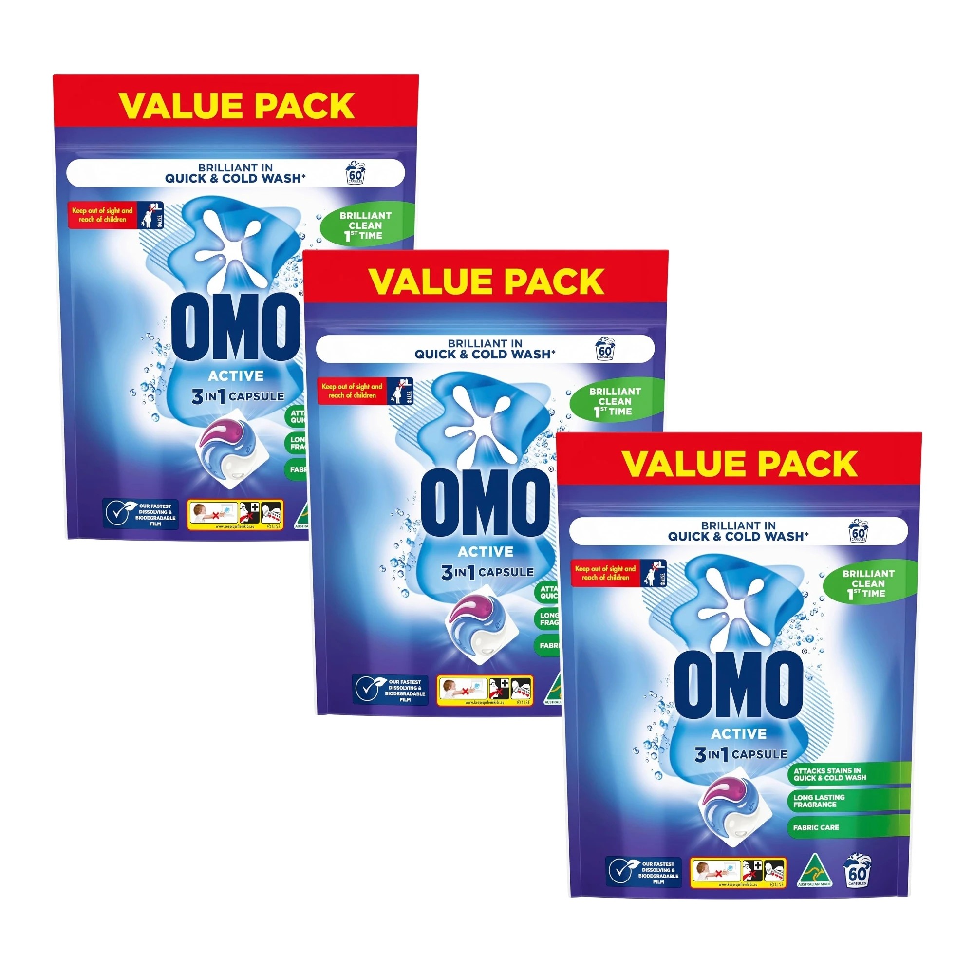 1 Omo 3 In 1 Active Laundry Capsules 60 Pack X3, 1 of 5
