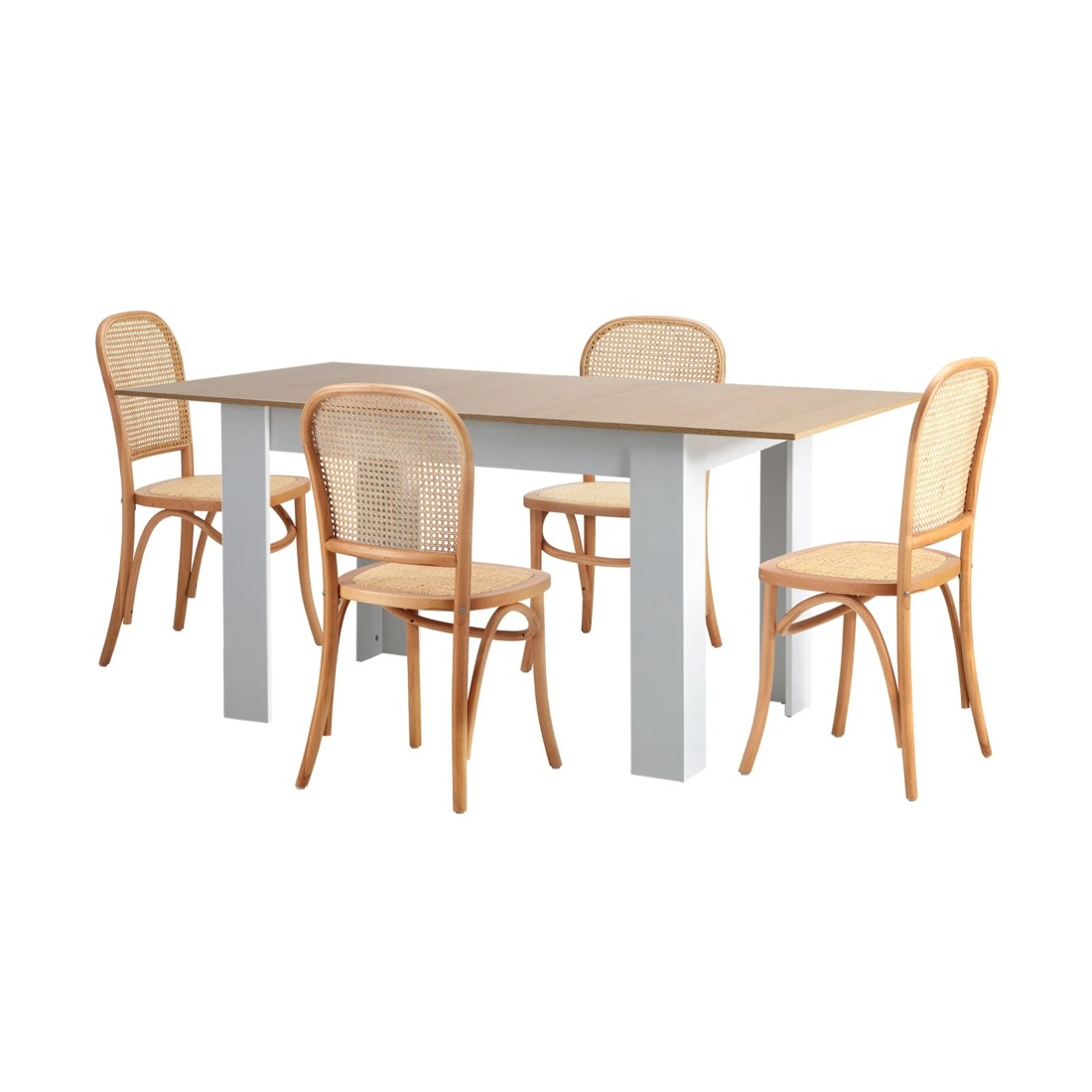 8 Oikiture 160cm Extendable Dining Table with 4PCS Dining Chairs Rattan - Natural, 8 of 9