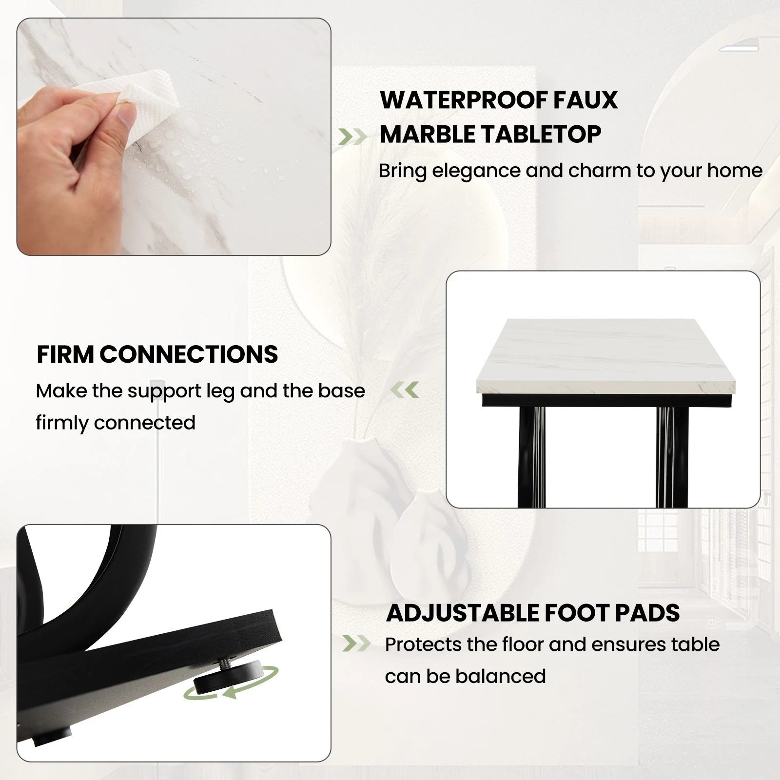 7 Costway Metal Frame Console Table Faux Marble Tabletop, 7 of 10