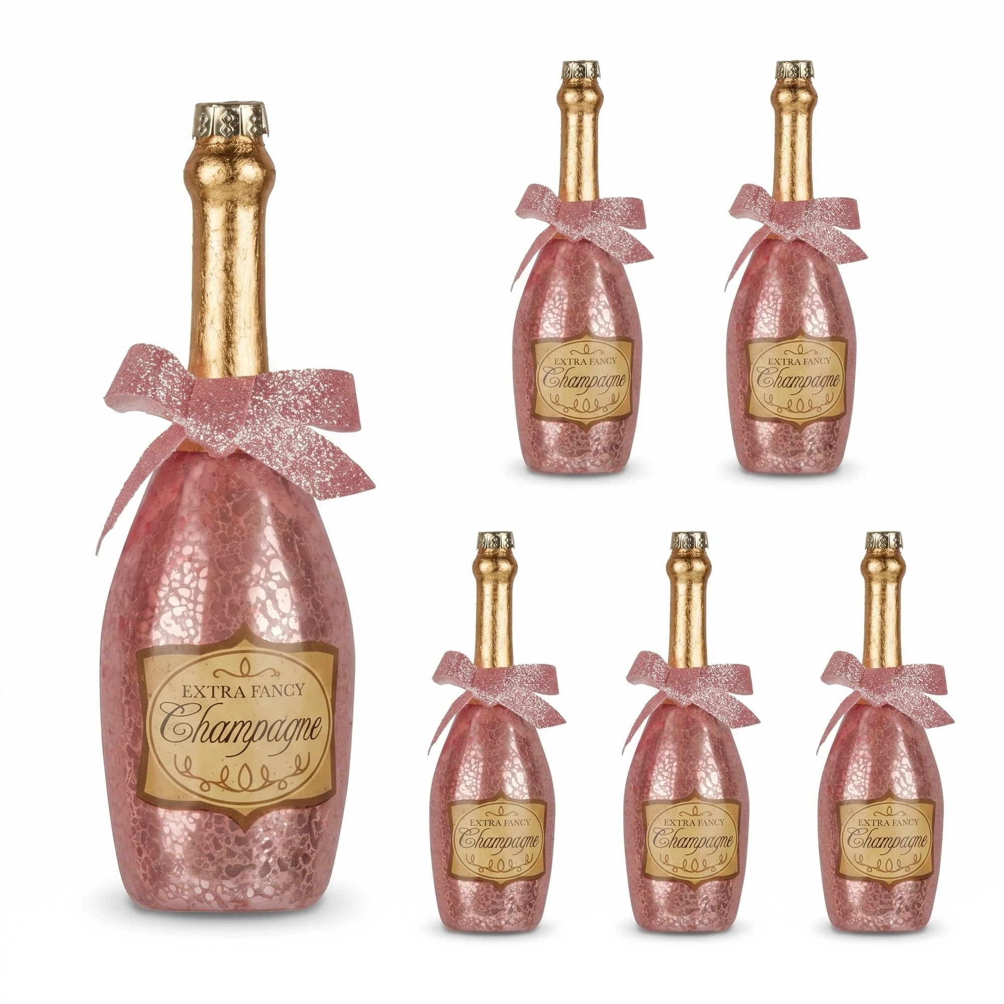 1 Christabelle 6 Pink Glass Christmas Baubles Champagne Bottle Quirky 14cm Xmas Tree Decorations Hanging Ornaments, 1 of 8