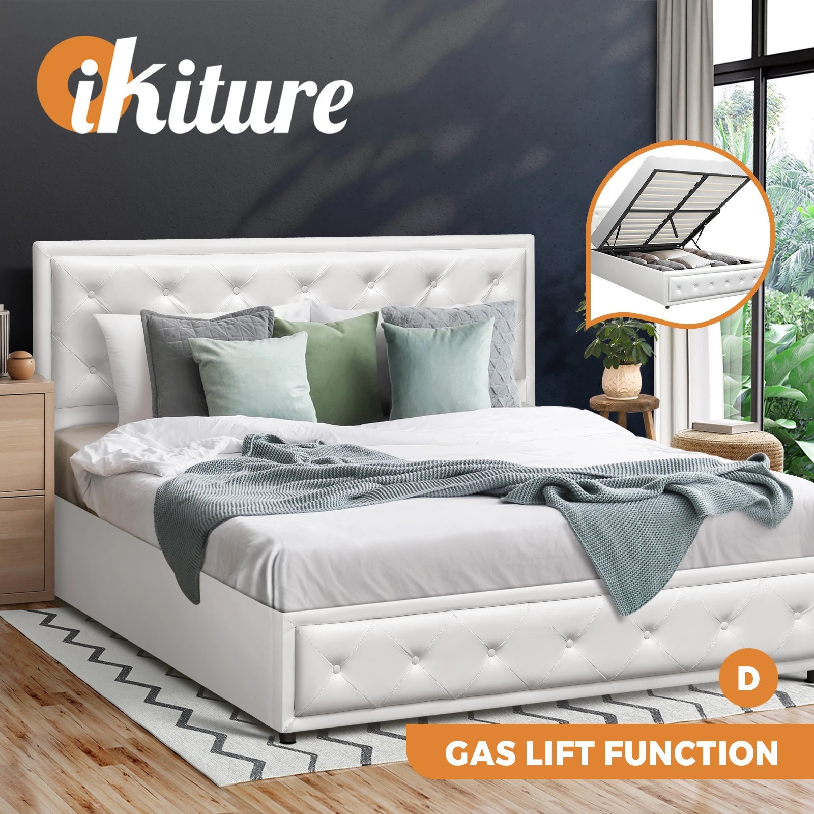 2 Oikiture Double Bed Frame Gas Lift Base With Storage Enzo
 - White, 2 of 10