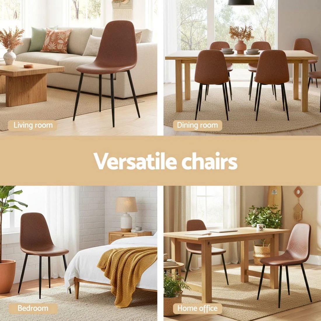 5 Artiss 2x Dining Chairs Retro PU Leather Kitchen Lounge Cafe Accent Chair - Brown, 5 of 6