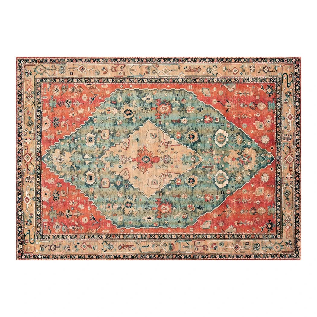 2 Marlow Large Area Rugs Boho Faux Cashmere Carpet Red Print, 2 of 8