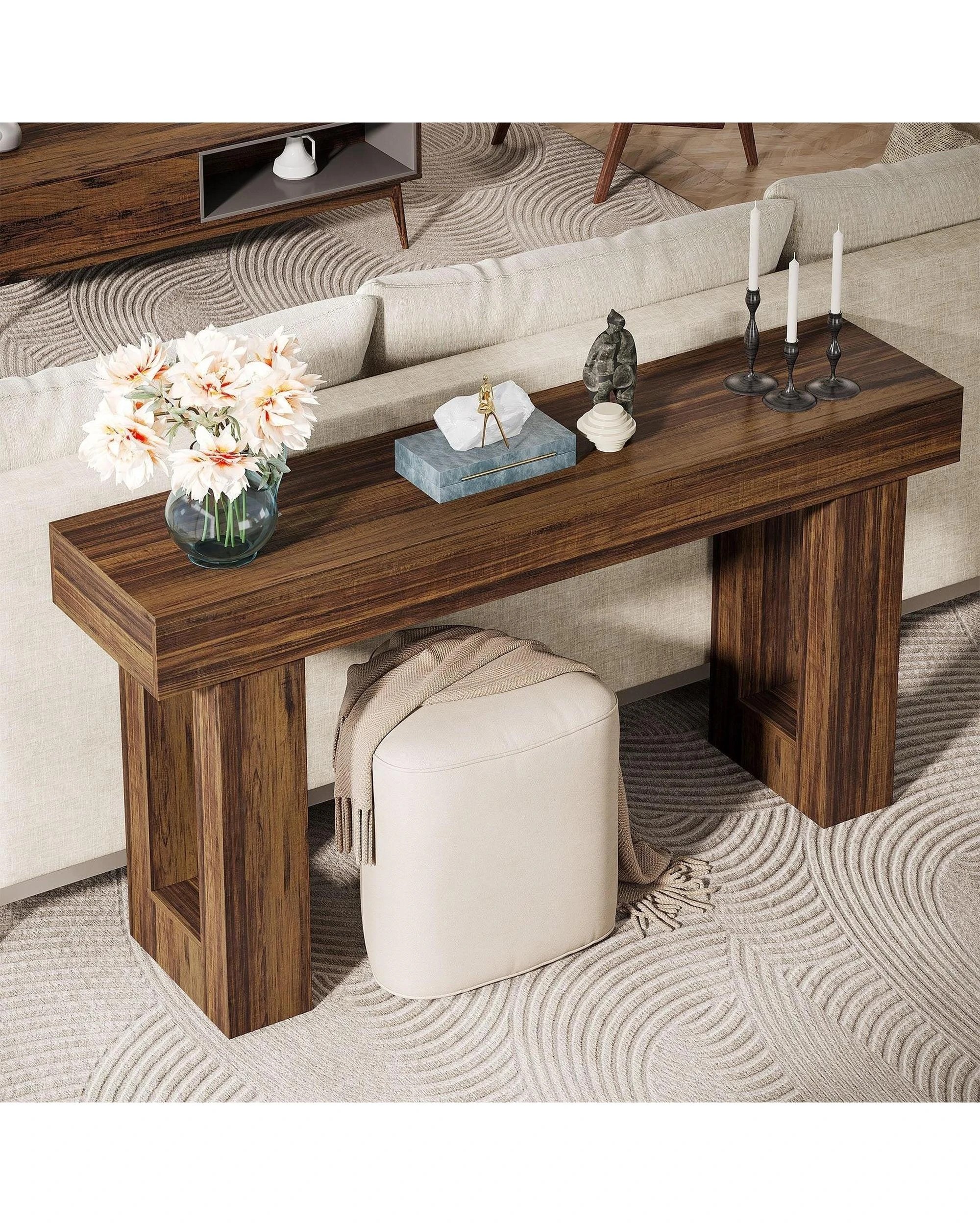 3 OAKORY 160cm Console Table Country Style Entryway Hallway Table for Living Room Rustic Brown, 3 of 6