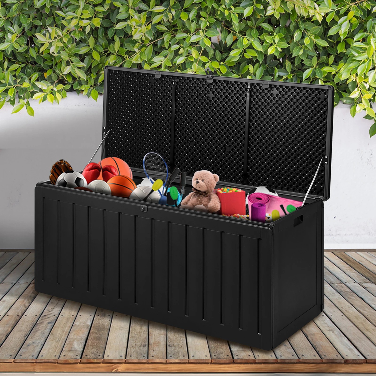 3 Livsip Outdoor Storage Box Bench 490L Cabinet Container Garden Deck Tool - Black, 3 of 8