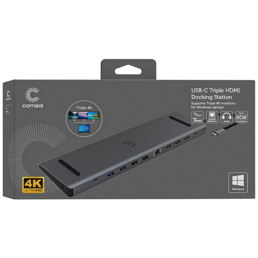 6 Comsol USB-C to Triple 4K HDMI/USB/RJ45/Audio/USB-C Dock, 6 of 7