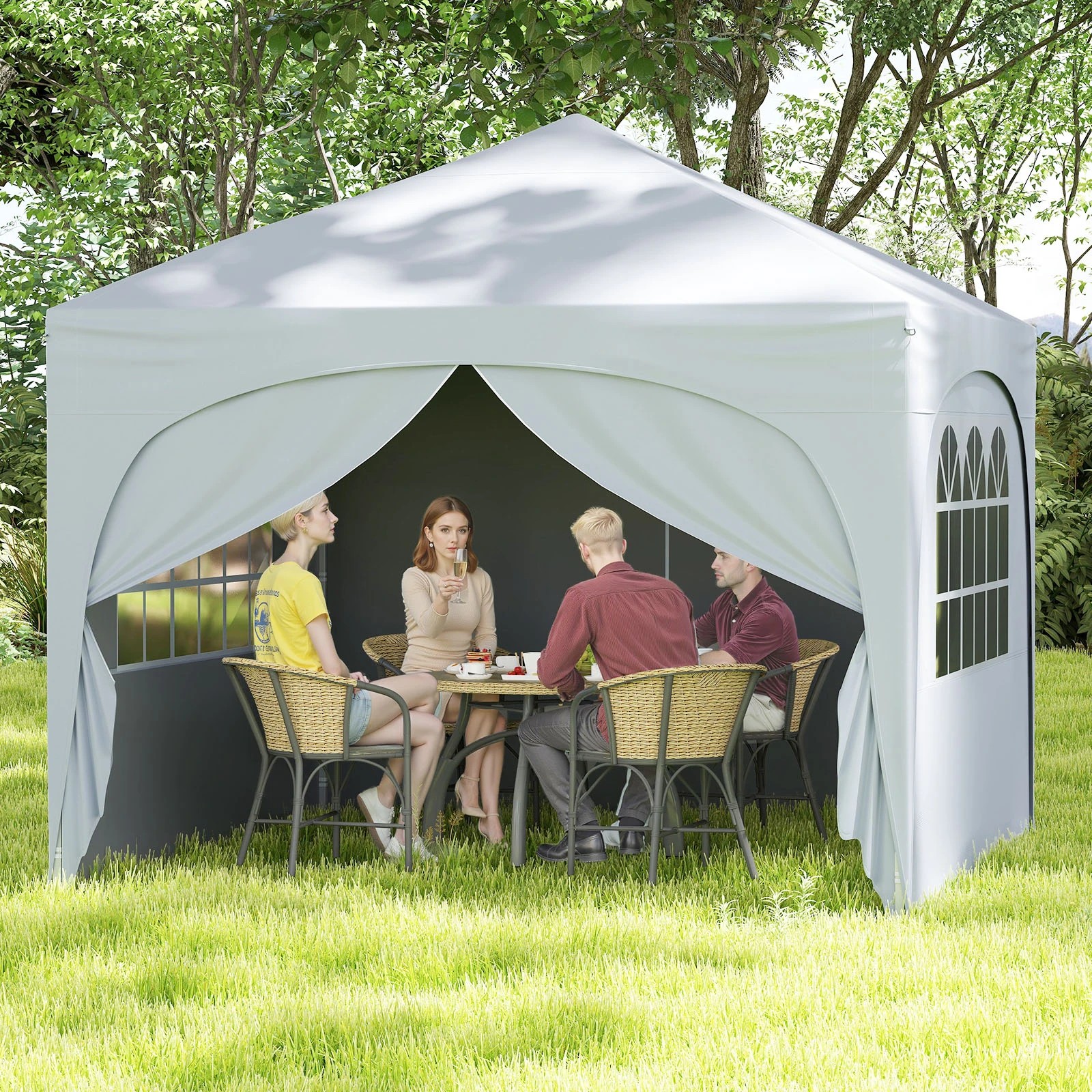 3 Costway 3x3m Pop up Canopy Tent w/4 Removable Sidewall Portable Sun Shelter Gazebo - White, 3 of 4
