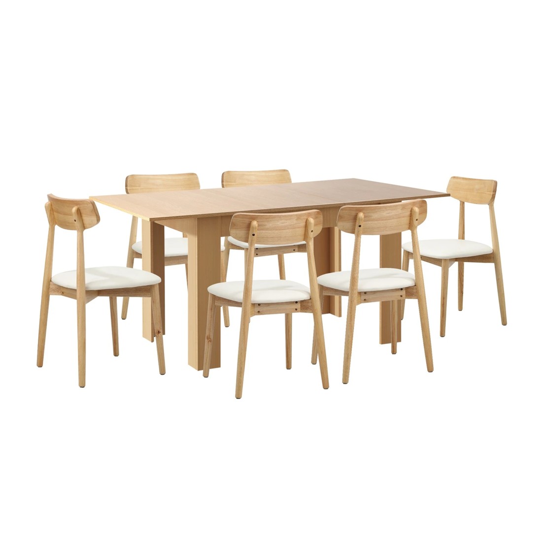 7 Oikiture 160cm Extendable Dining Table with 6x Dining Chairs PU Leather - Natural, 7 of 9