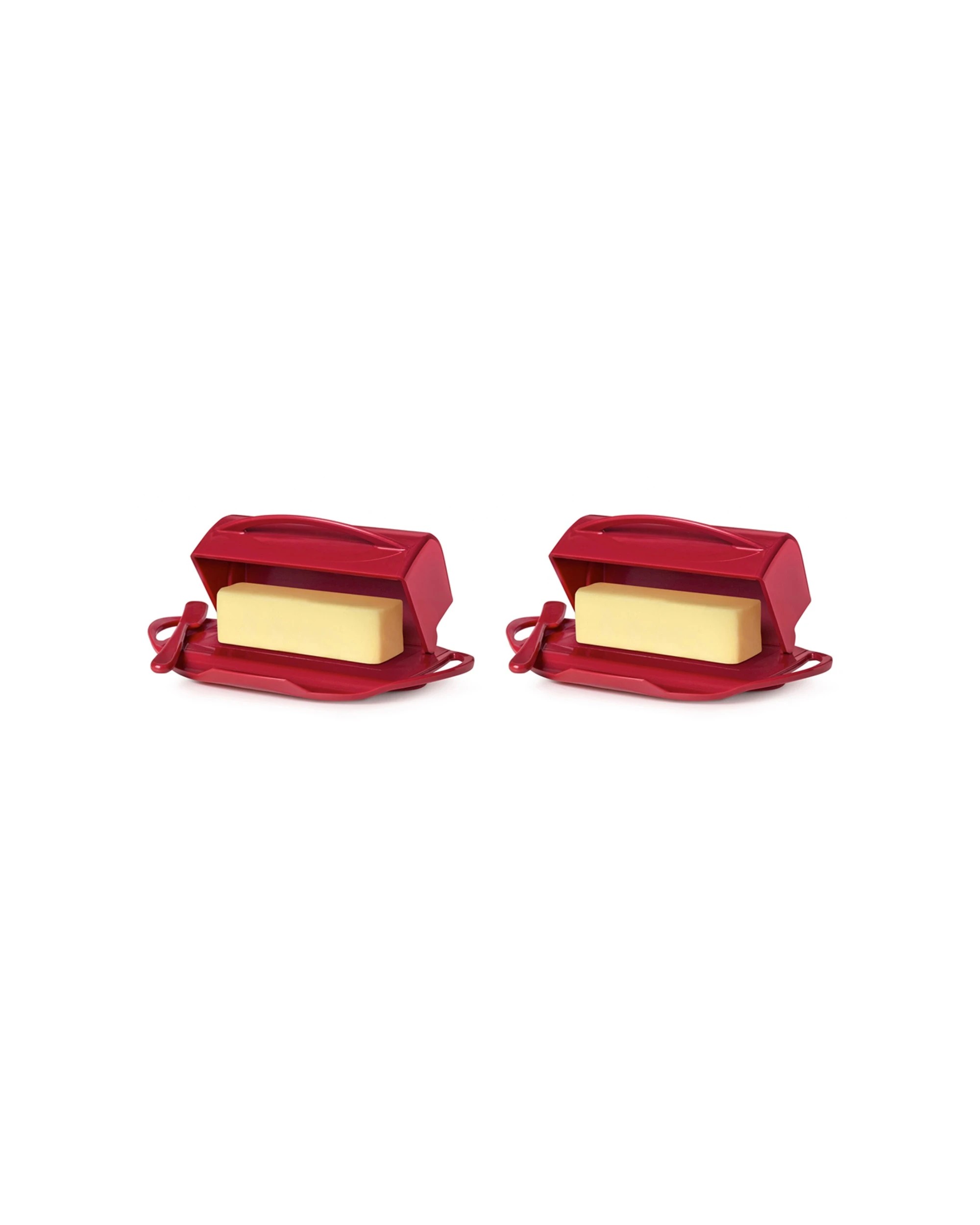 1 Butterie 2PK Plastic Flip Top Lid Butter Dish with Spreader 22.9x14cm - Red, 1 of 8