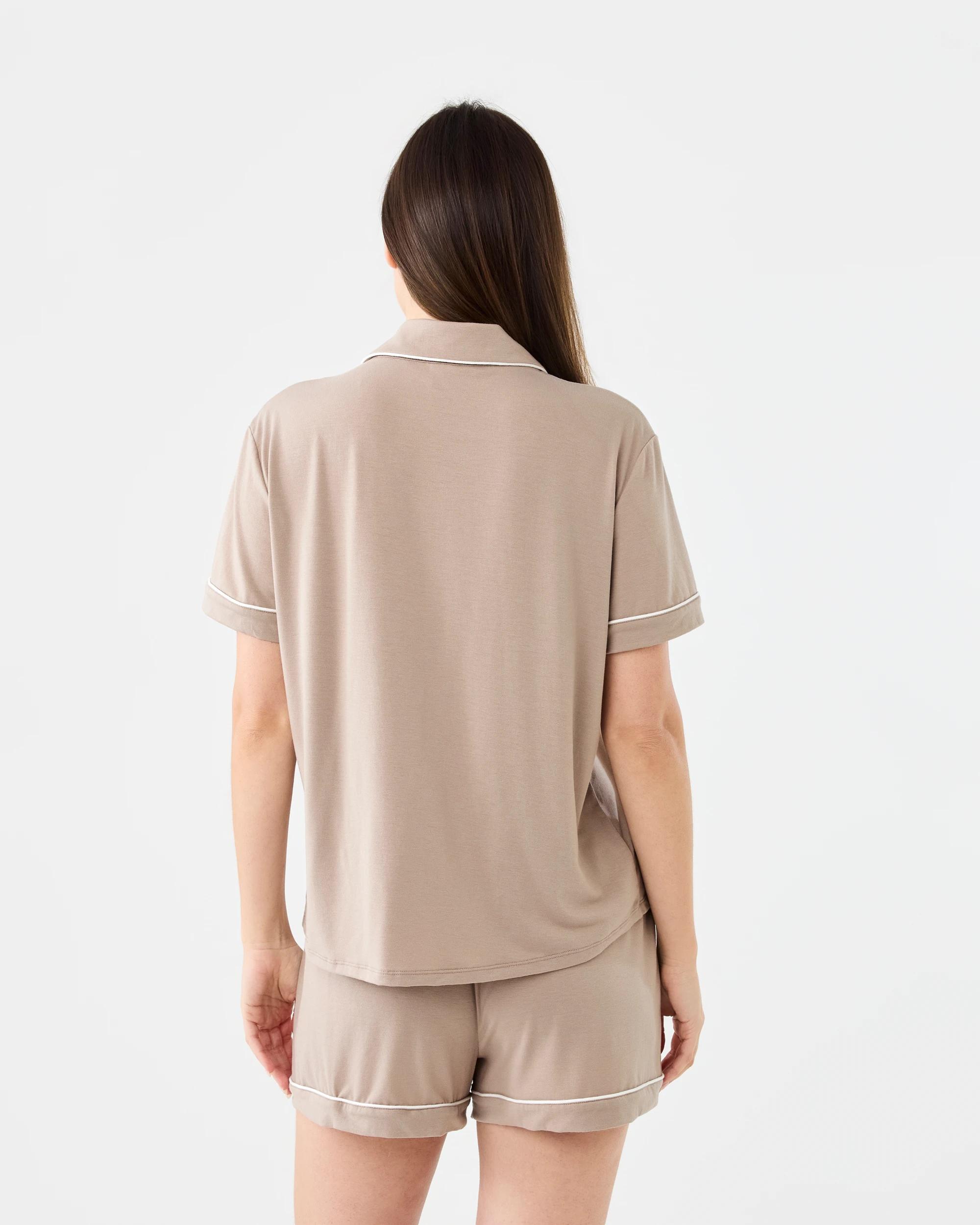 3 Short Sleeve Top and Shorts Comfort Pyjama Set Grey Taupe, 3 of 7