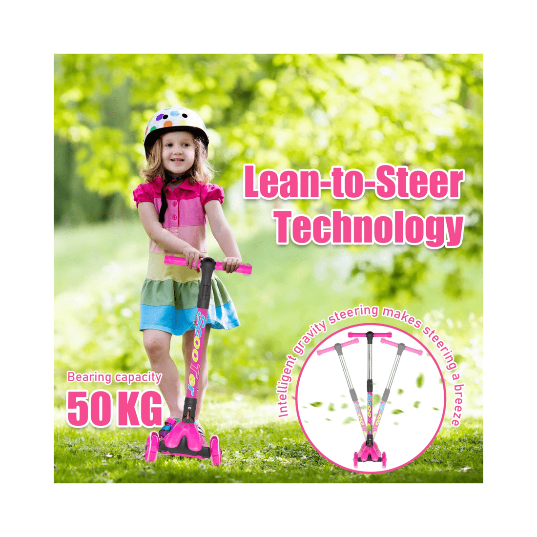 4 Advwin Foldable Kids Scooter w/ Music Light Up 3 Wheels Pink, 4 of 9