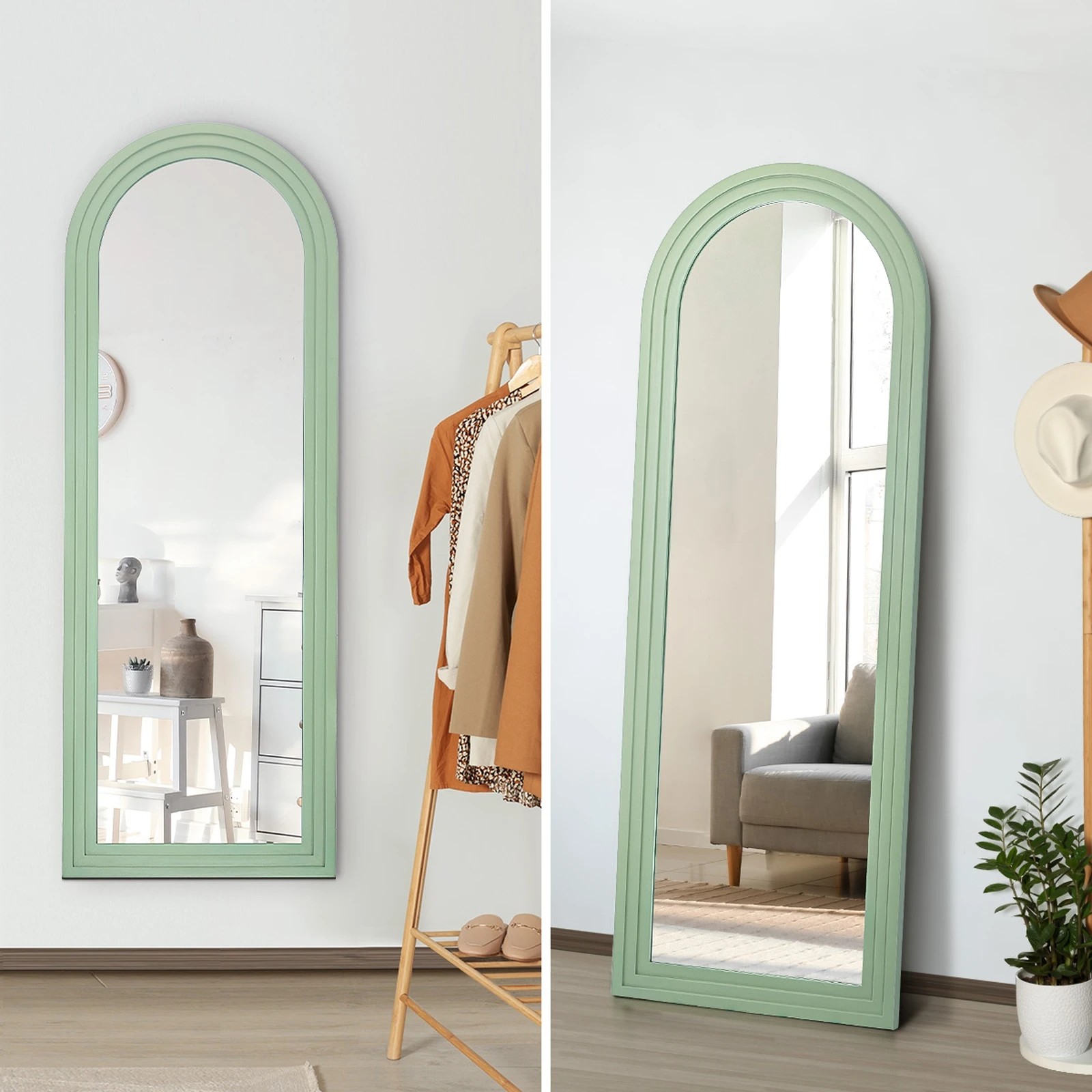 5 Oikiture Full Length Arch Mirror 165x60cm Wood Wall Mounted Home Decor - Green, 5 of 10