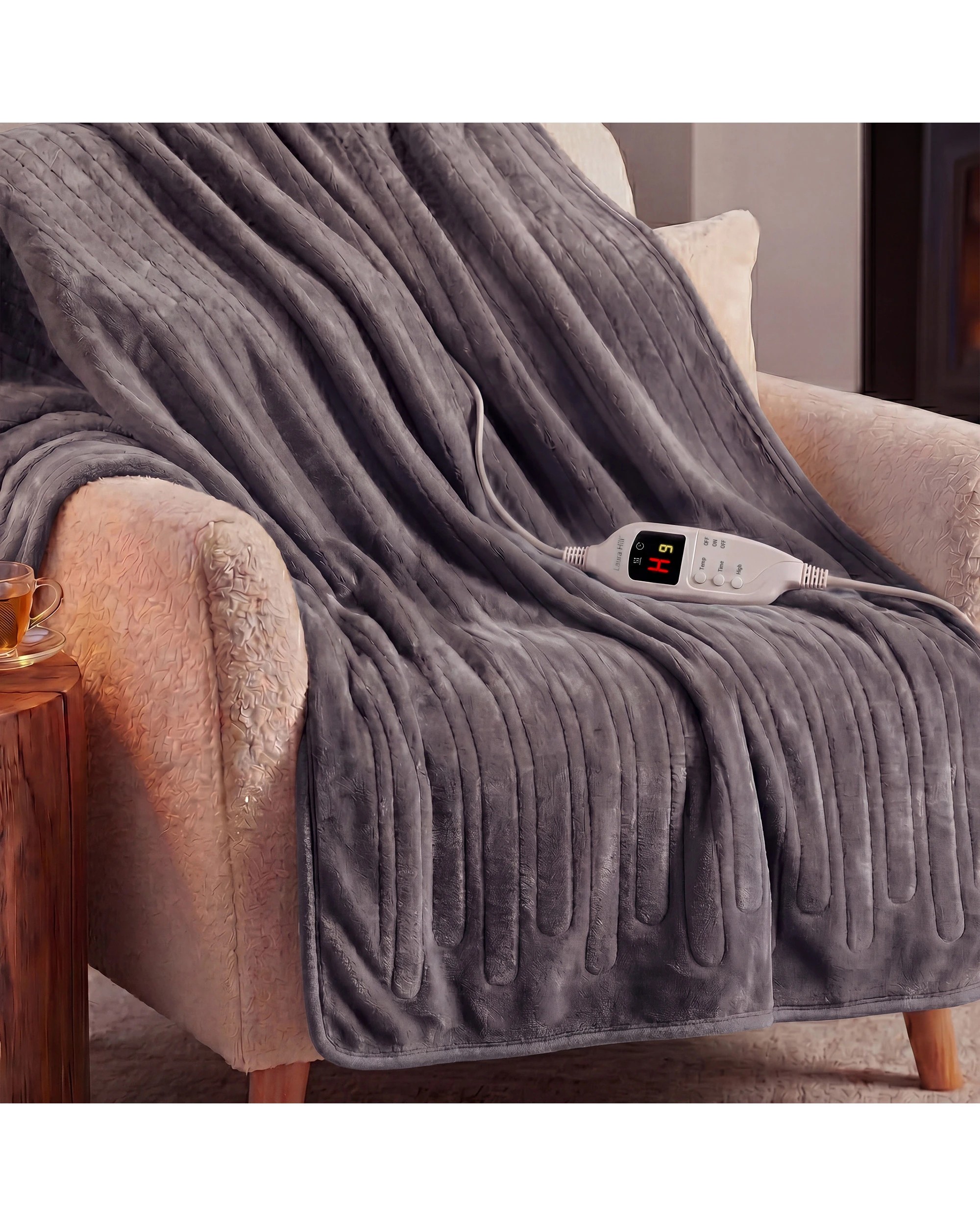 3 Laura Hill Electric Heated Blanket Throw Soft Coral Fleece 9 Heat Settings - Grey, 3 of 8