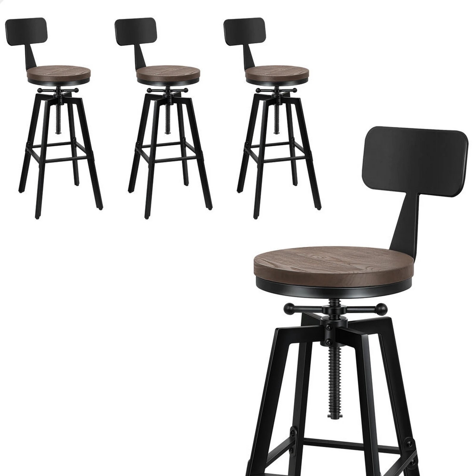 1 Alfordson 4x Bar Stool Retro Kitchen Vintage Chair Industrial Backrest Ezra - Black, 1 of 10