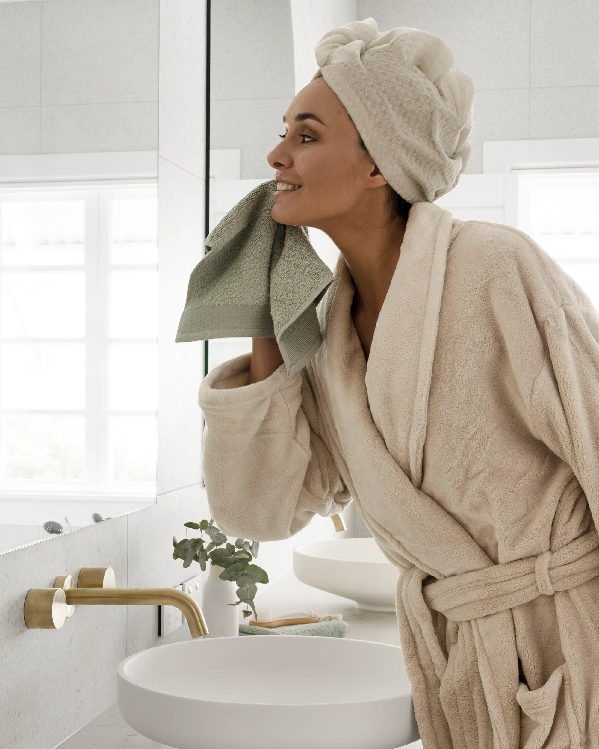 2 Matrix Microfibre Hair Wrap Unique Waffle Fabric Absorbent Quick-Dry Stone - Beige, 2 of 2
