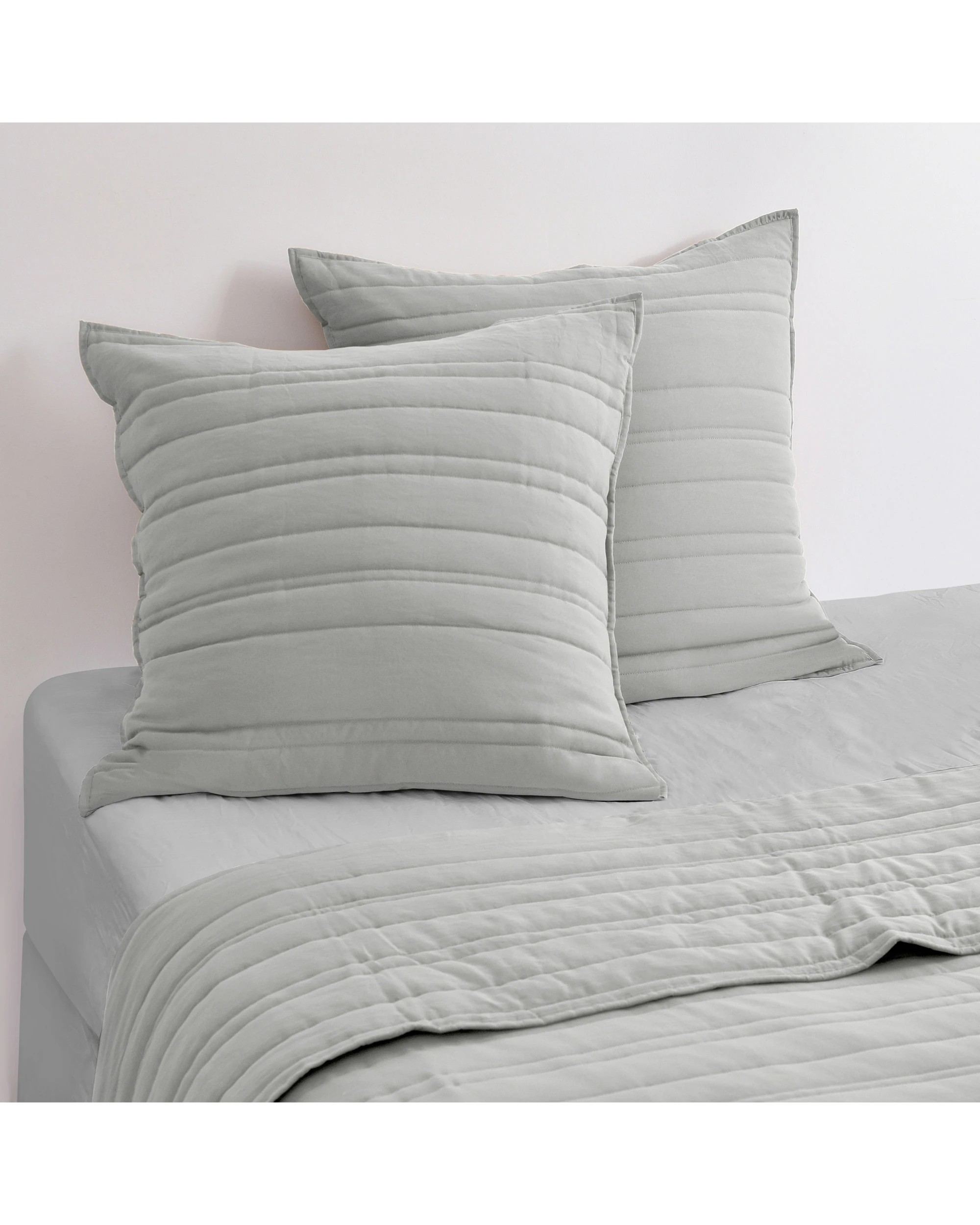 1 Dreamaker Superfine Washed Microfibre Stripe Quilted European Pillowcase Twin Pack - Dove Grey, 1 of 6