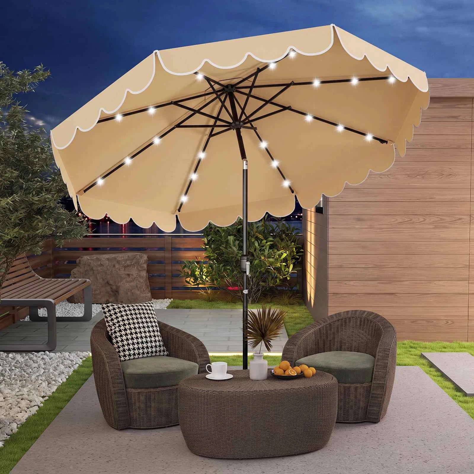 3 Costway 2.8M Solar Patio Umbrella w/24 LED Lights Tilt Adjust Outdoor Sunshade - Beige, 3 of 3