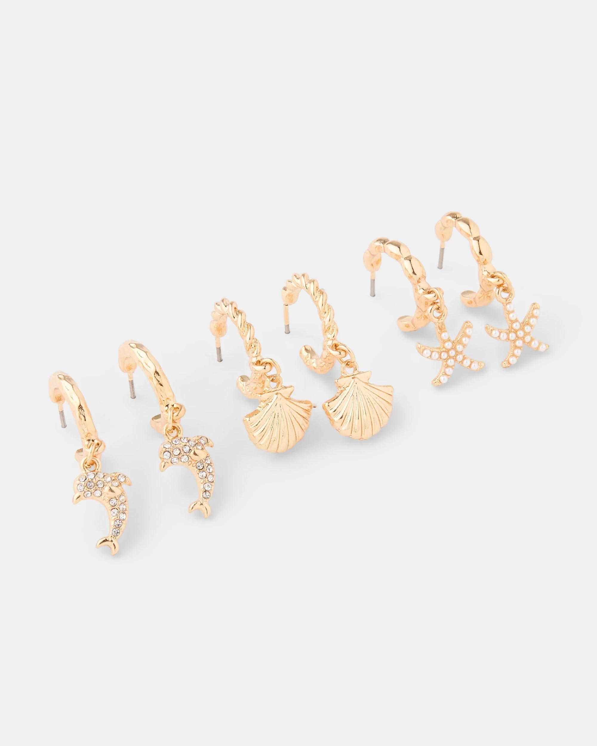 2 3 Pack Ocean Hoop Earrings - Gold Tone Gold, 2 of 5