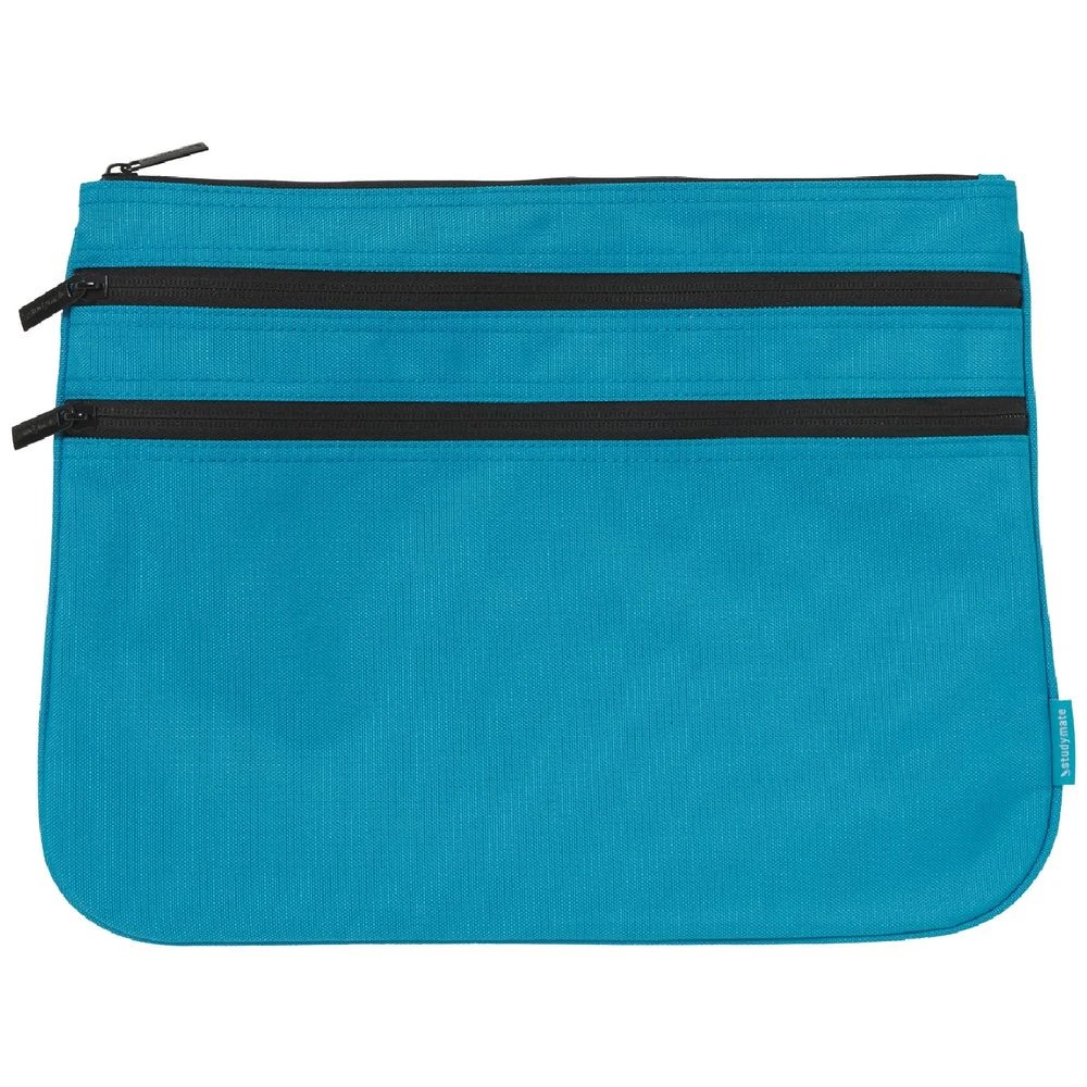 1 Studymate Triple Zip Pencil Case Blue, 1 of 4