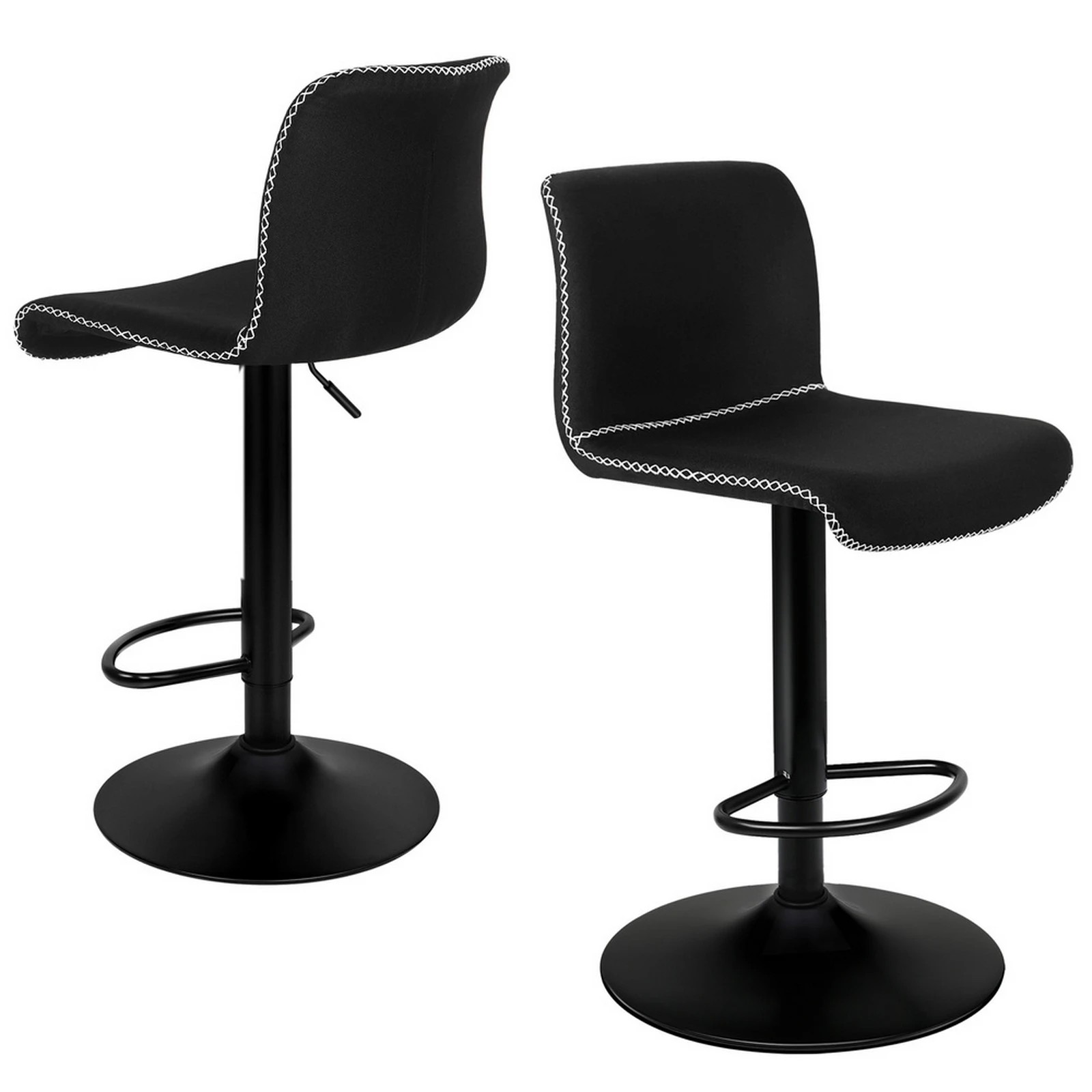 1 Alfordson 2x Bar Stools Remy Kitchen Gas Lift Swivel Vintage Chair Fabric - Black, 1 of 9
