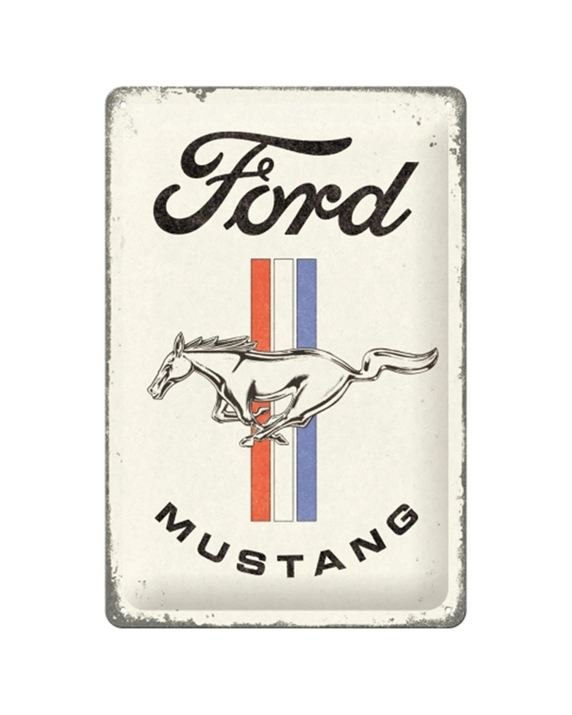 1 Nostalgic-Art Medium 20x30cm Metal Wall Art Sign Plaque - Ford Mustang Horse & Stripes - White, 1 of 1