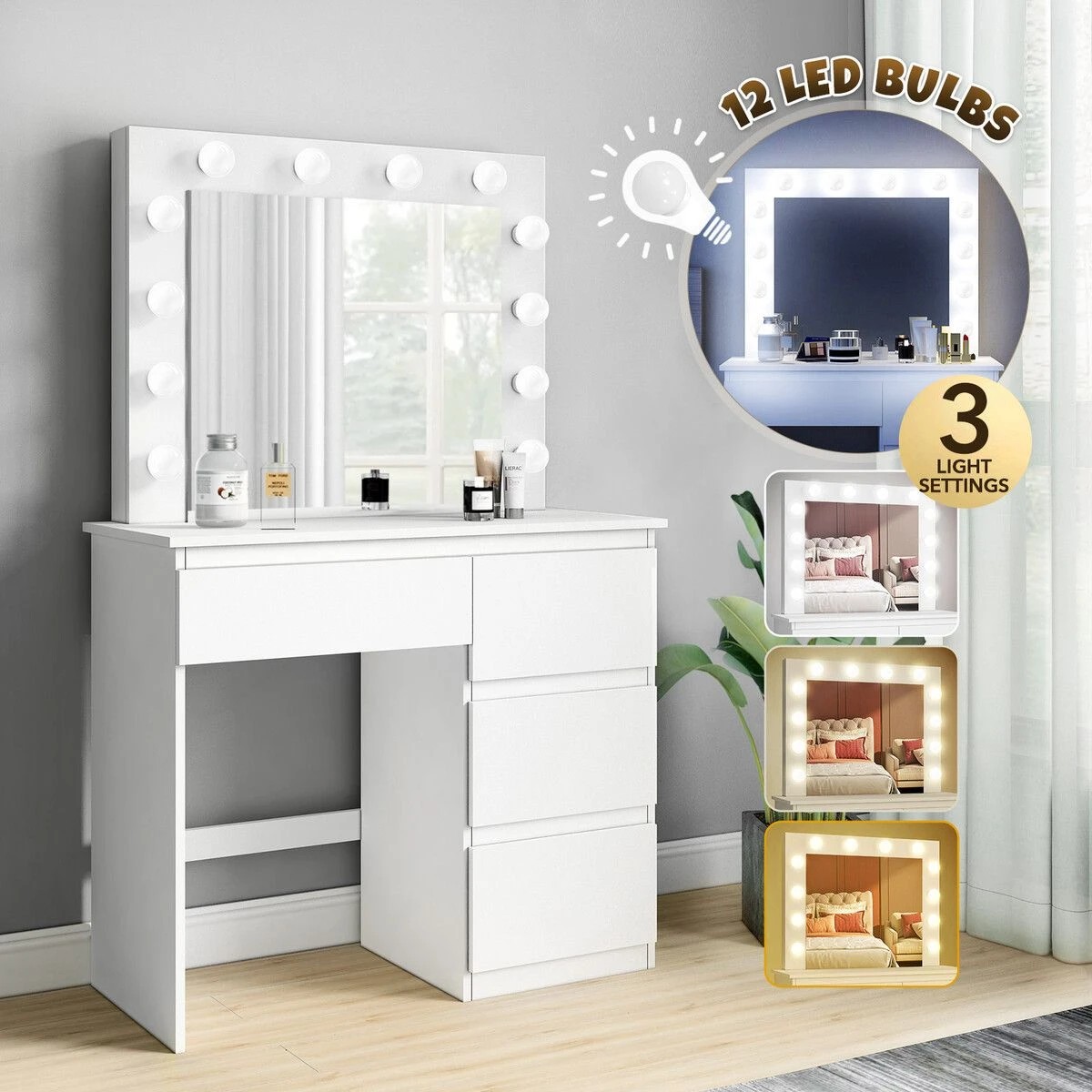 2 Maxkon Hollywood Vanity Dresser Table Makeup Dressing Desk, 2 of 5