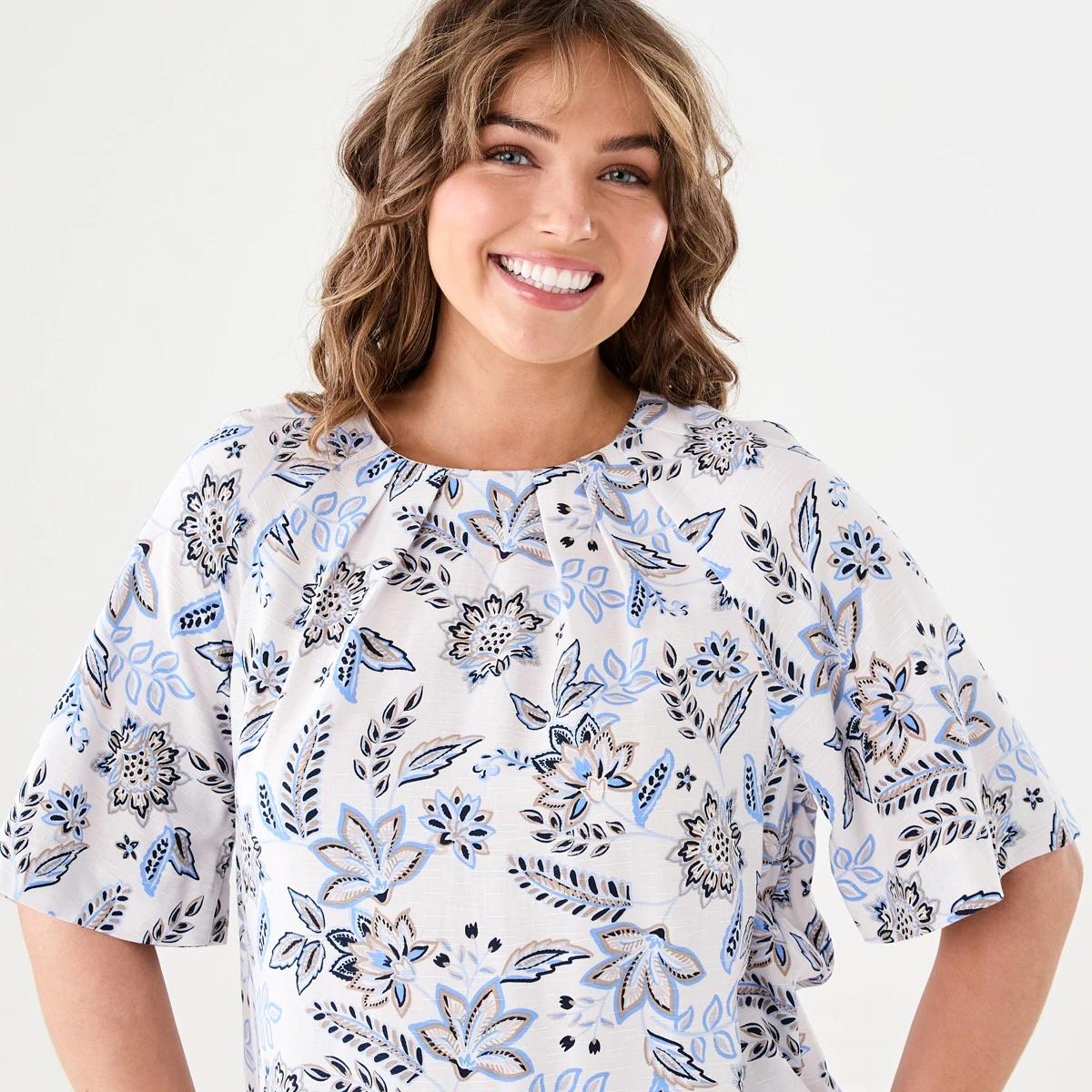 4 Short Sleeve Tuck Top CHINTZ NAT BEIGE, 4 of 5