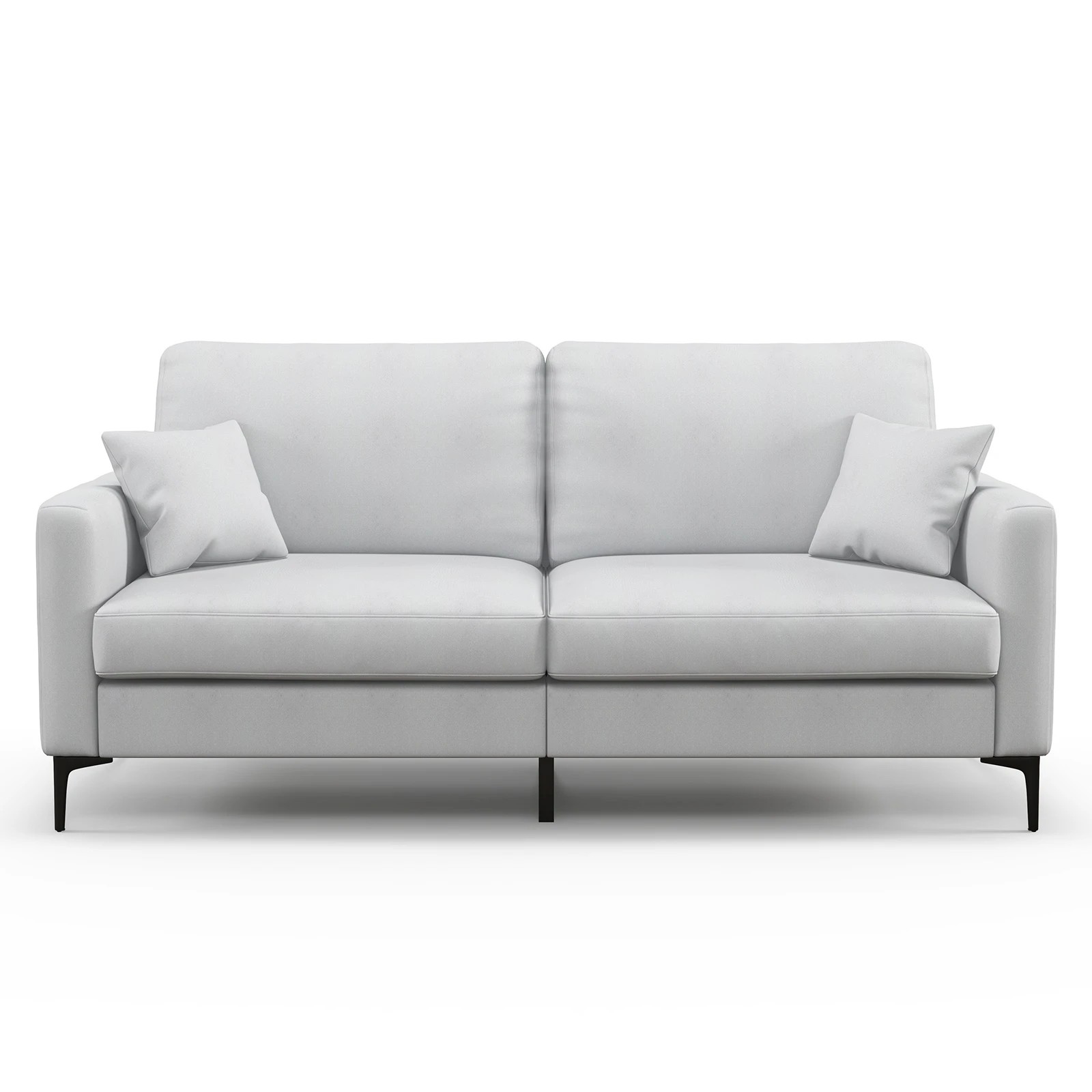 1 Costway Fabric Loveseat Sofa Lounge Upholstered Couch Metal Legs w/Armrest & Pillows - Grey, 1 of 4