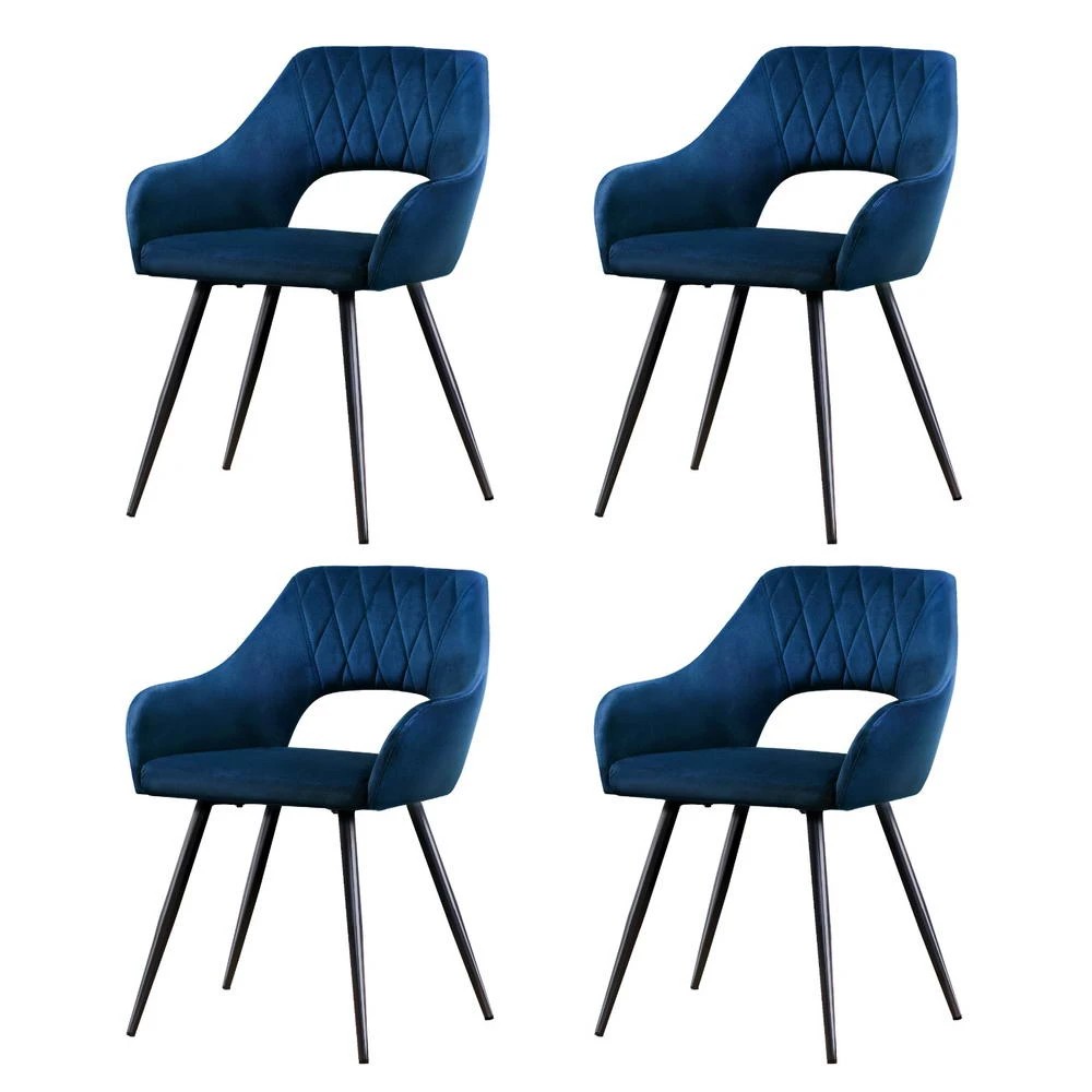 1 Artiss Dining Chairs Set of 4 Velvet Hollow Armchair - Blue, 1 of 5