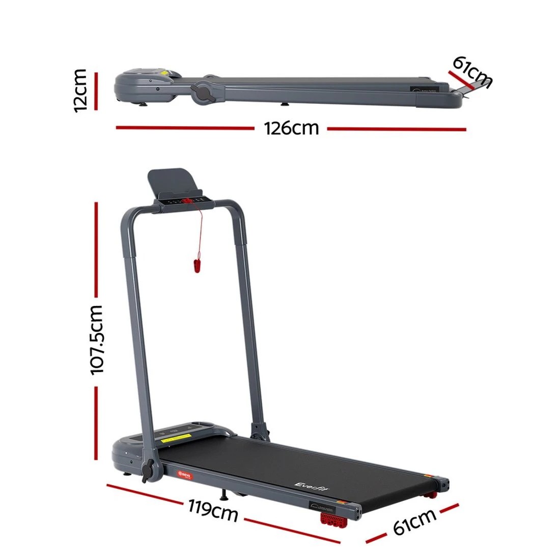 2 Everfit Treadmill Electric Walking Pad with Incline Foldable for Home Gym - Grey, 2 of 10