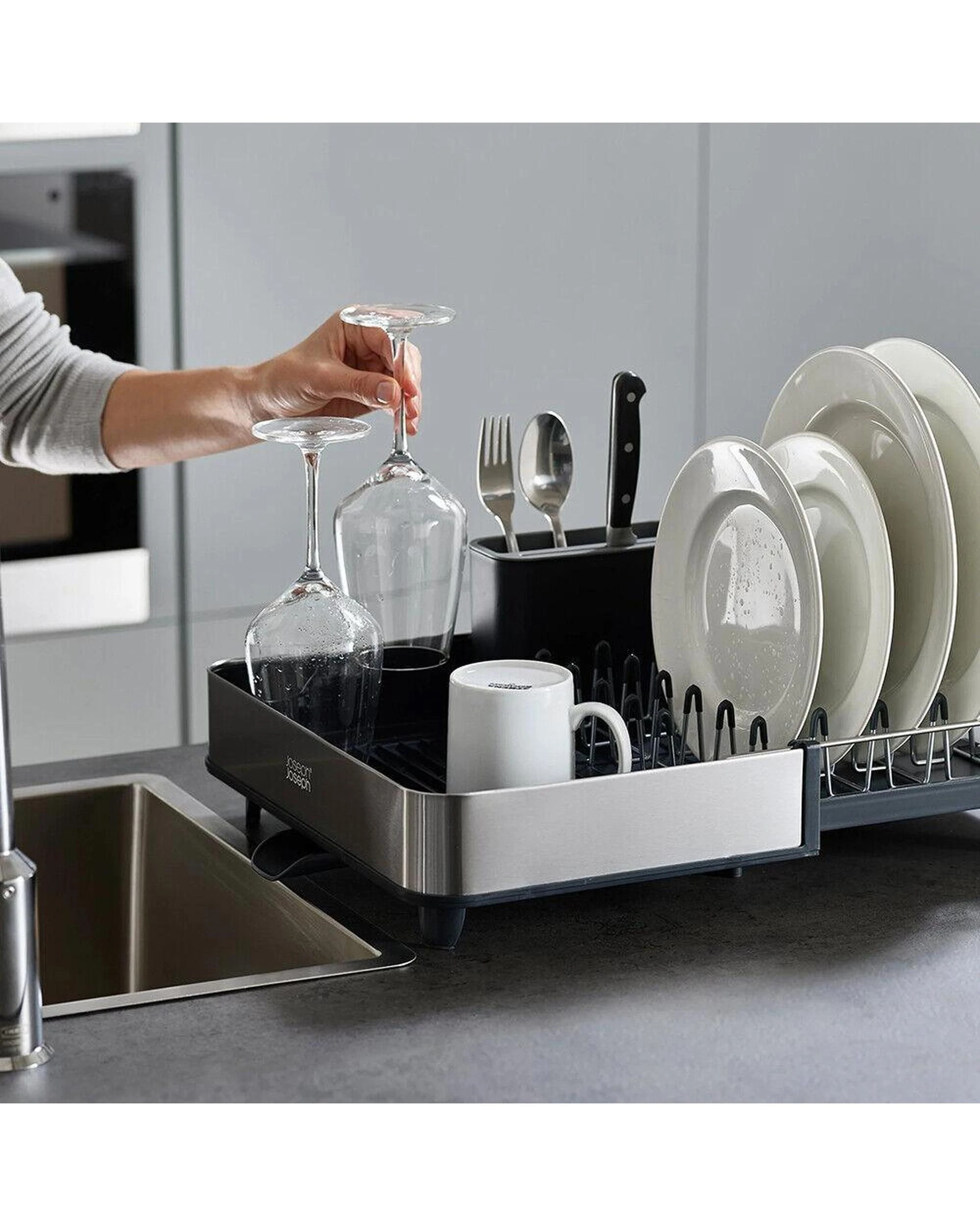 3 Joseph Joseph Extend Steel Expandable Dish Rack Grey 85153, 3 of 8