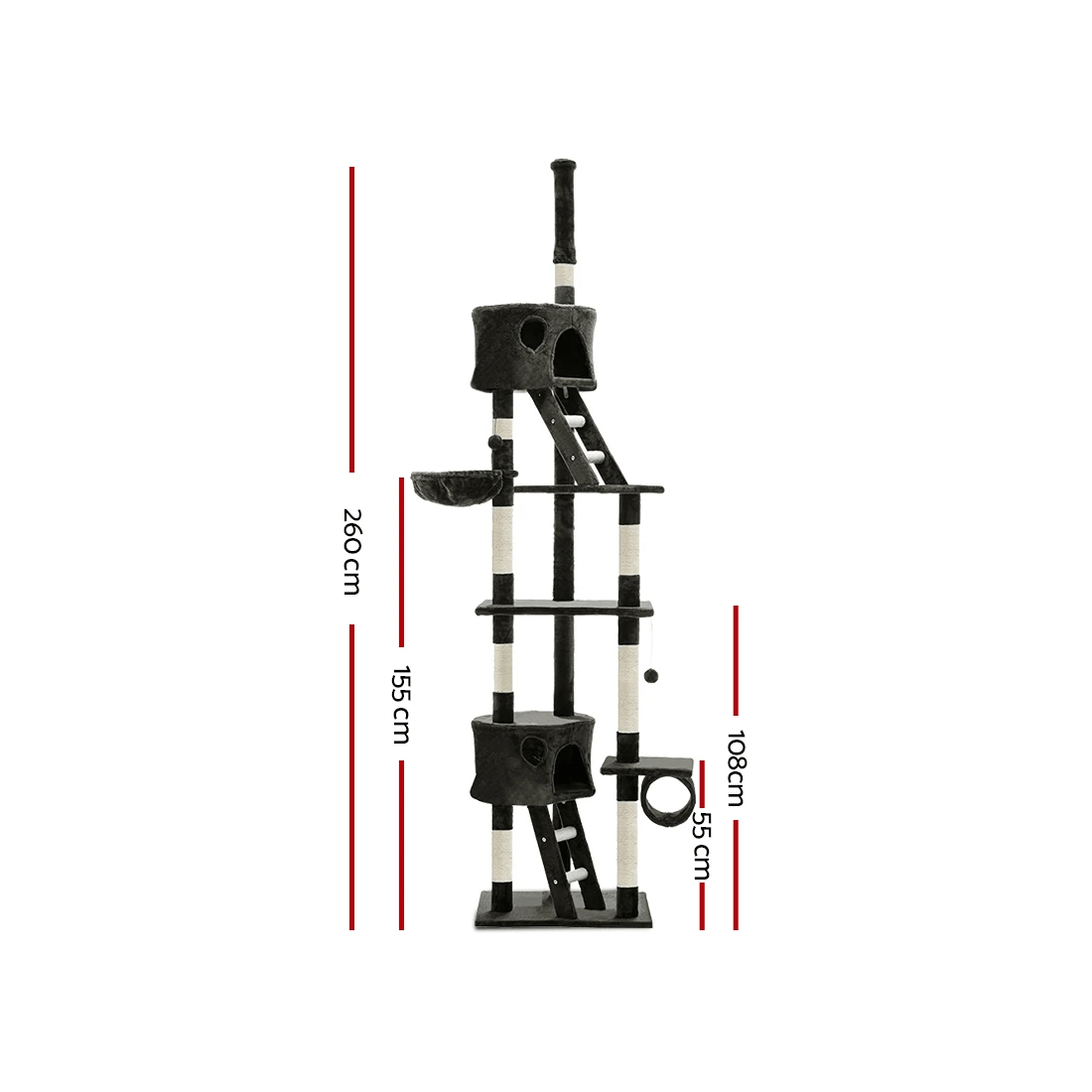 2 i.Pet Cat Tree 260cm Tower Scratching Post Scratcher Condo House Trees - Grey, 2 of 7