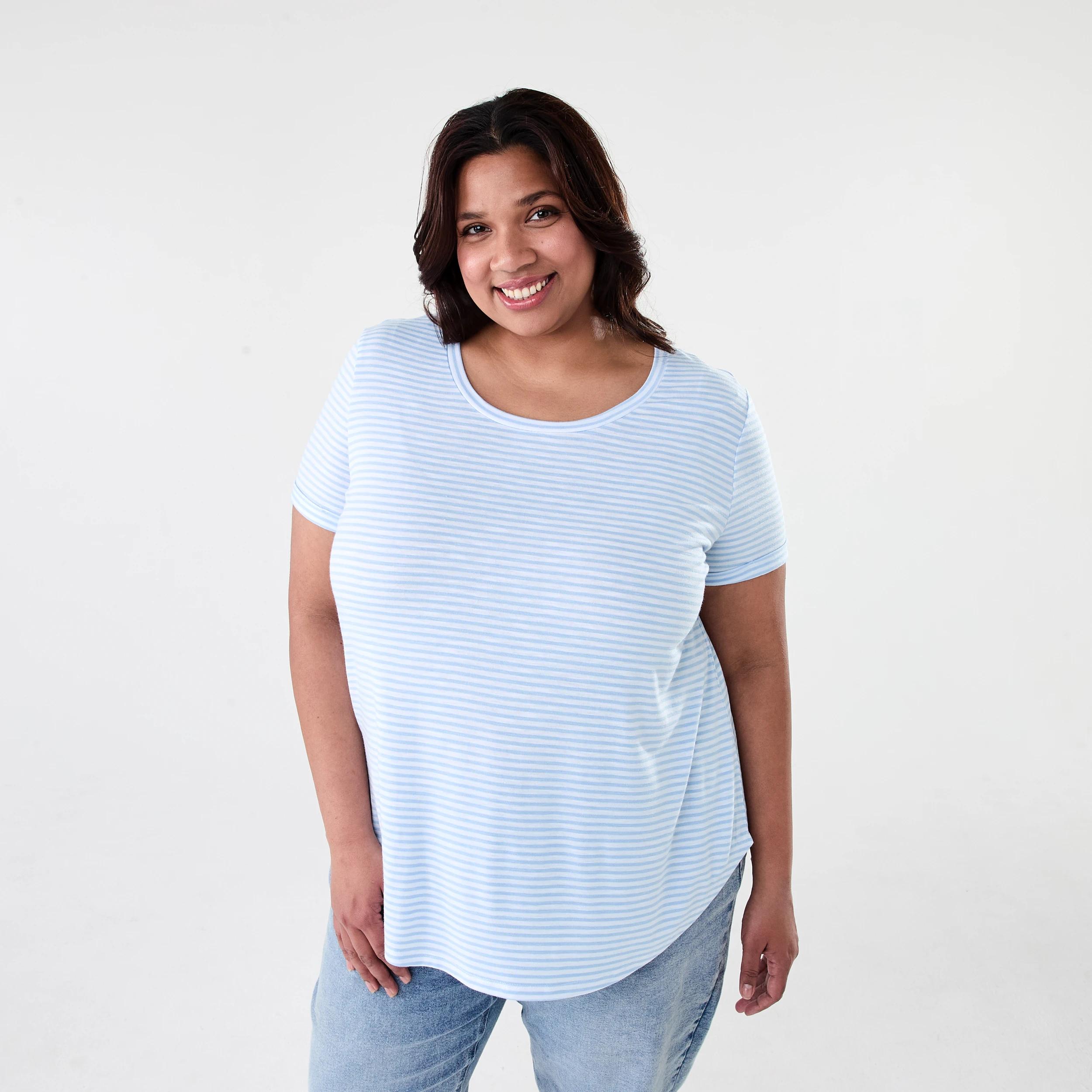 1 Curve Short Sleeve Slub Round Neck T-shirt Bruni Strp, 1 of 6