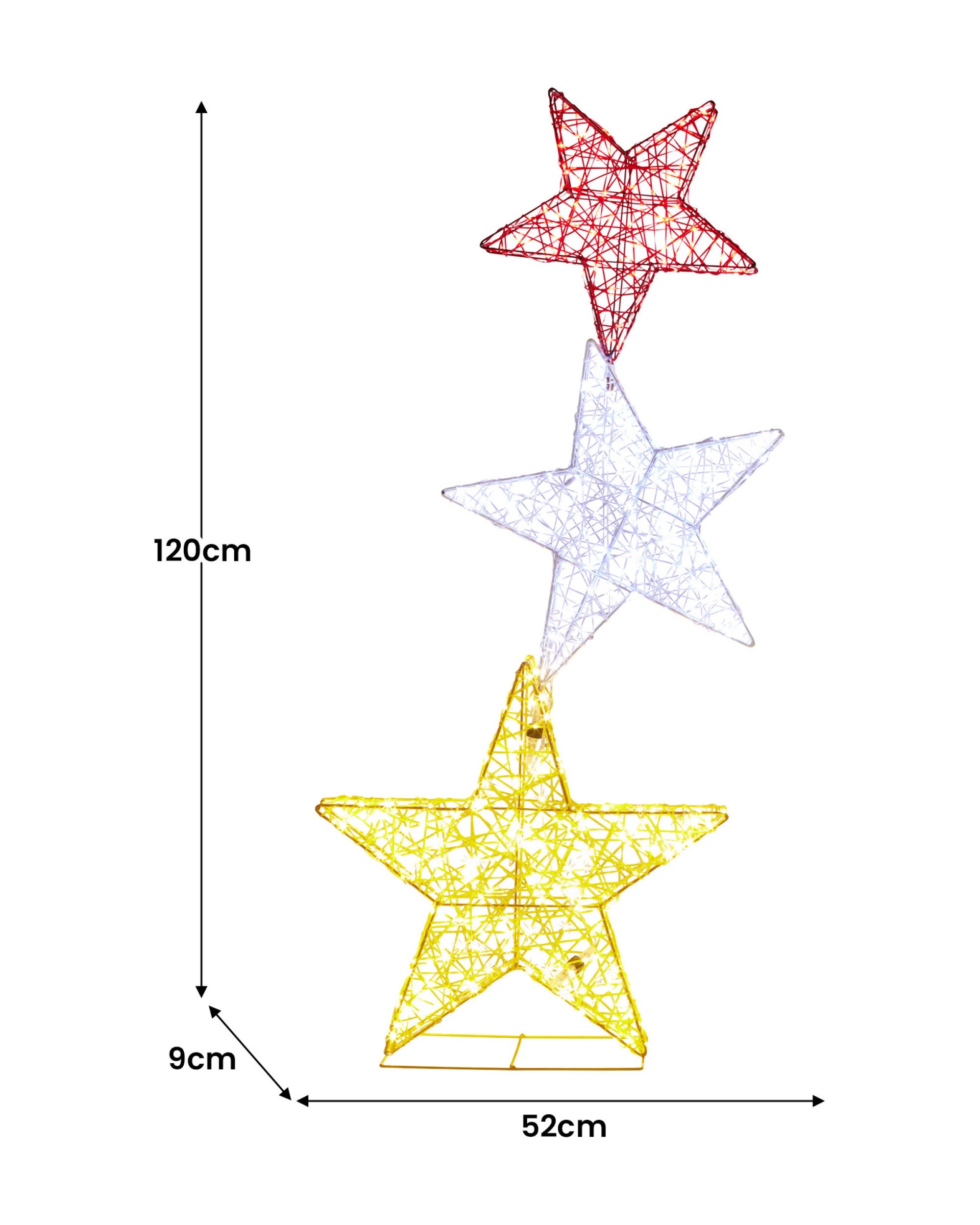 4 Christabelle 120cm Triple Star Christmas Display With Lights, 4 of 9