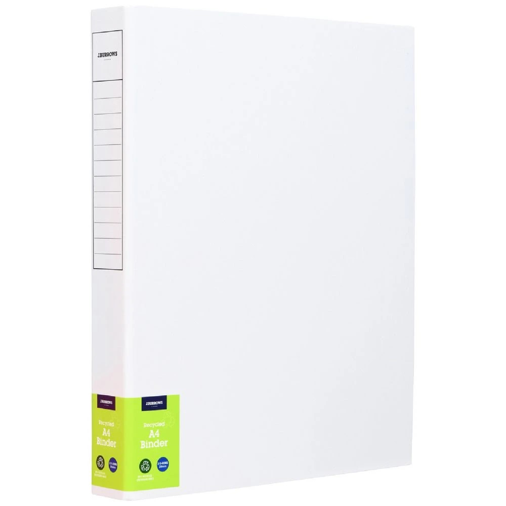 1 J.Burrows A4 Binder 2 D-Ring 25mm Gloss White, 1 of 6