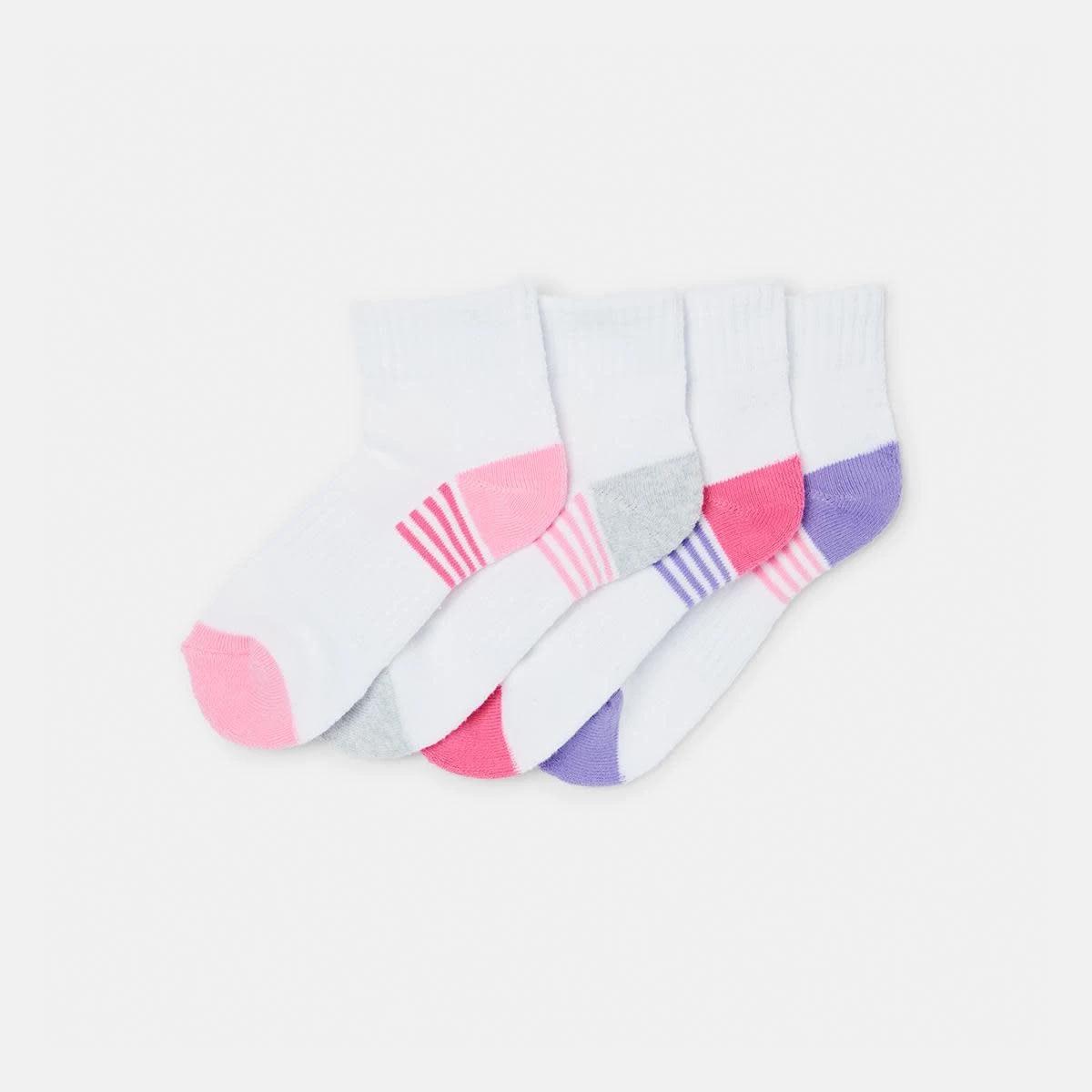 1 4 Pack Active Kids Quarter Crew Socks Pink, 1 of 3