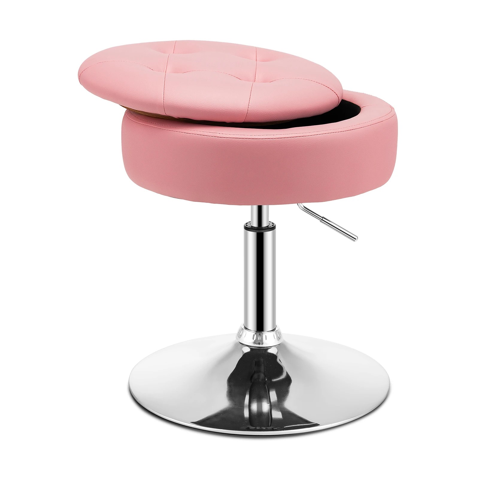 1 Costway Swivel Stool PU Leather w/Flipped Lid Storage Makeup Dressing Chair Side Table - Pink, 1 of 5