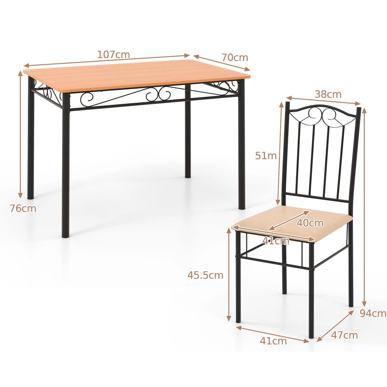 4 Costway 5PCS Dining Table Set Kitchen Table & Chairs Indoor Furniture w/4 Stool, 4 of 4