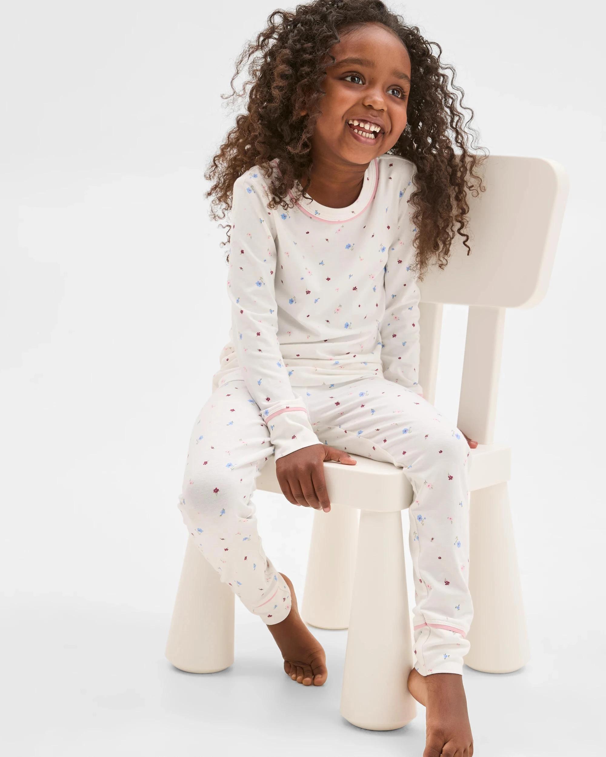 5 Target Kids Bamboo Younger Girls Long Sleeve Top and Pants Pyjama Set WHITE FLORAL, 5 of 9