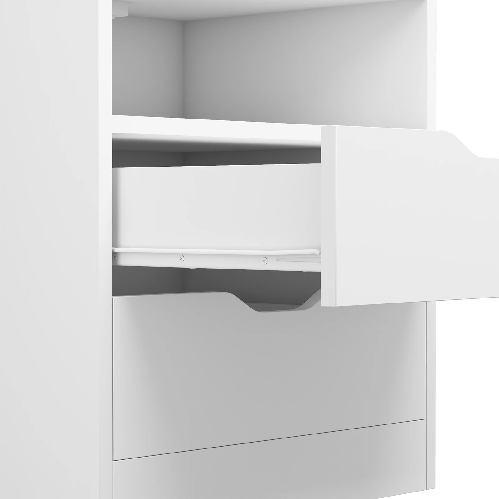 6 Advwin Set of 2 Tall LED Nightstand with Charging Station, 3 Drawers, Shelves & Hooks - White, 6 of 9