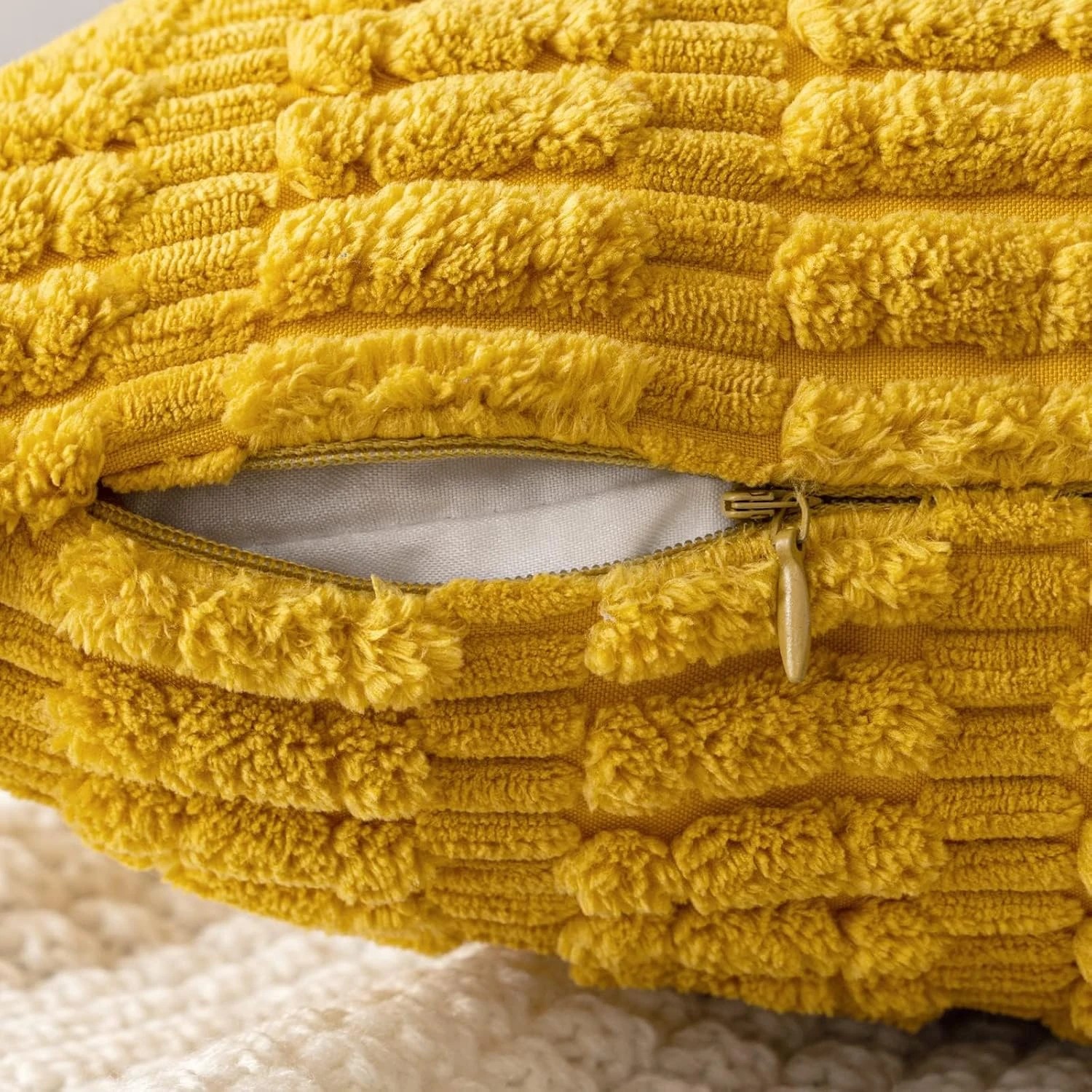 3 Gioia Casa 2-Pack Boho Striped Corduroy Cushion Covers 45x45cm - Mustard, 3 of 3