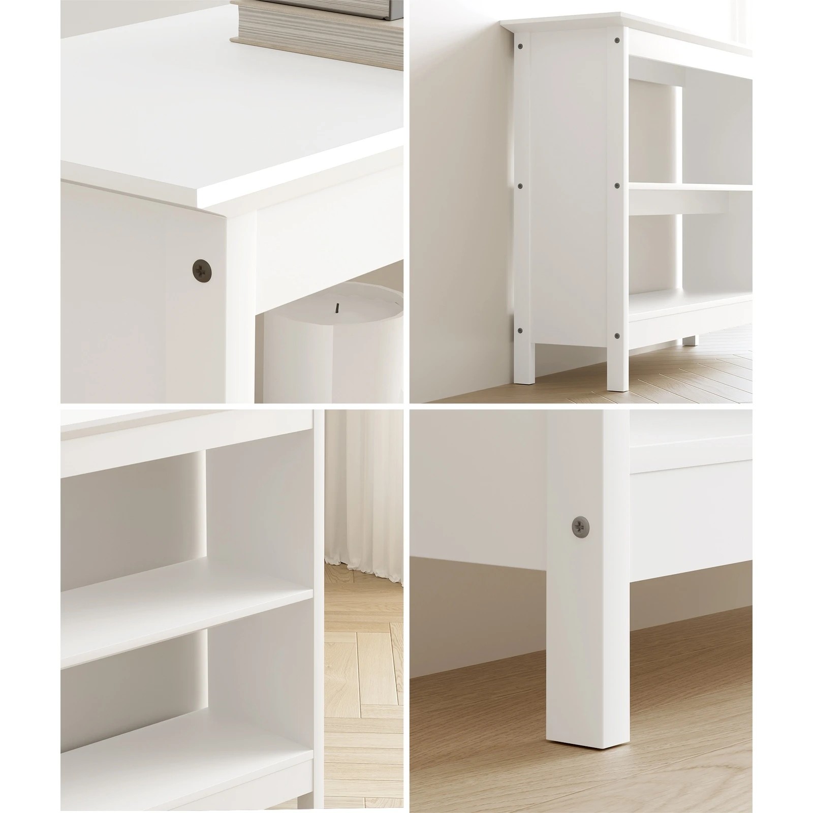 4 Oikiture 3-tier Console Table Open Shelf Wood Sofa Table Hall Side Entry
 - White, 4 of 10