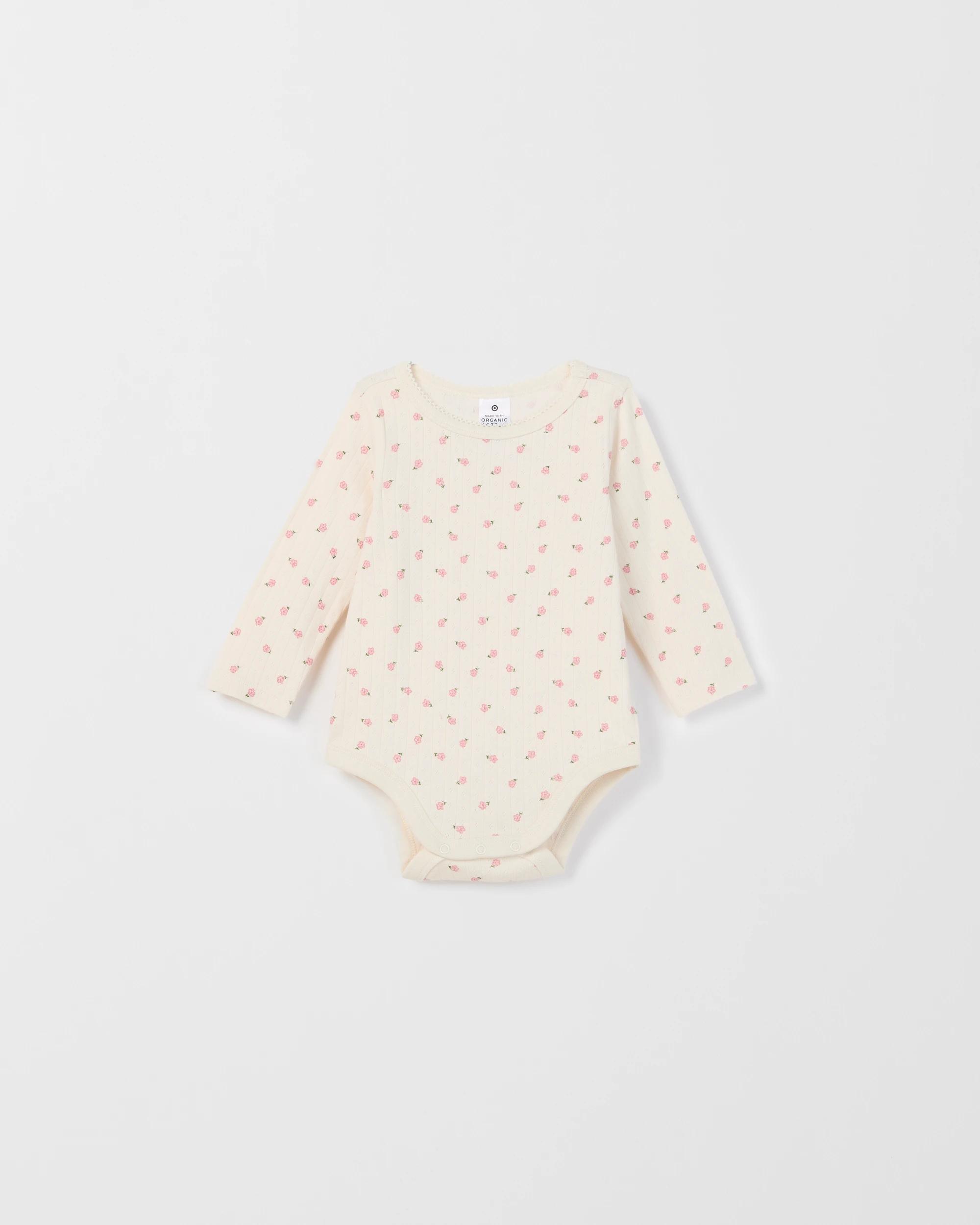 2 Target Baby Baby Organic Cotton 3 Pack Long Sleeve Pointelle/Rib Bodysuit TRAILING FLORAL, 2 of 5