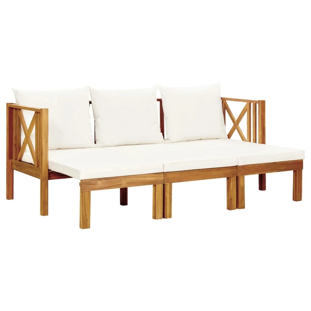 1 vidaXL 3-seater Garden Bench With Cushions Solid Acacia Wood - Beige, 1 of 6