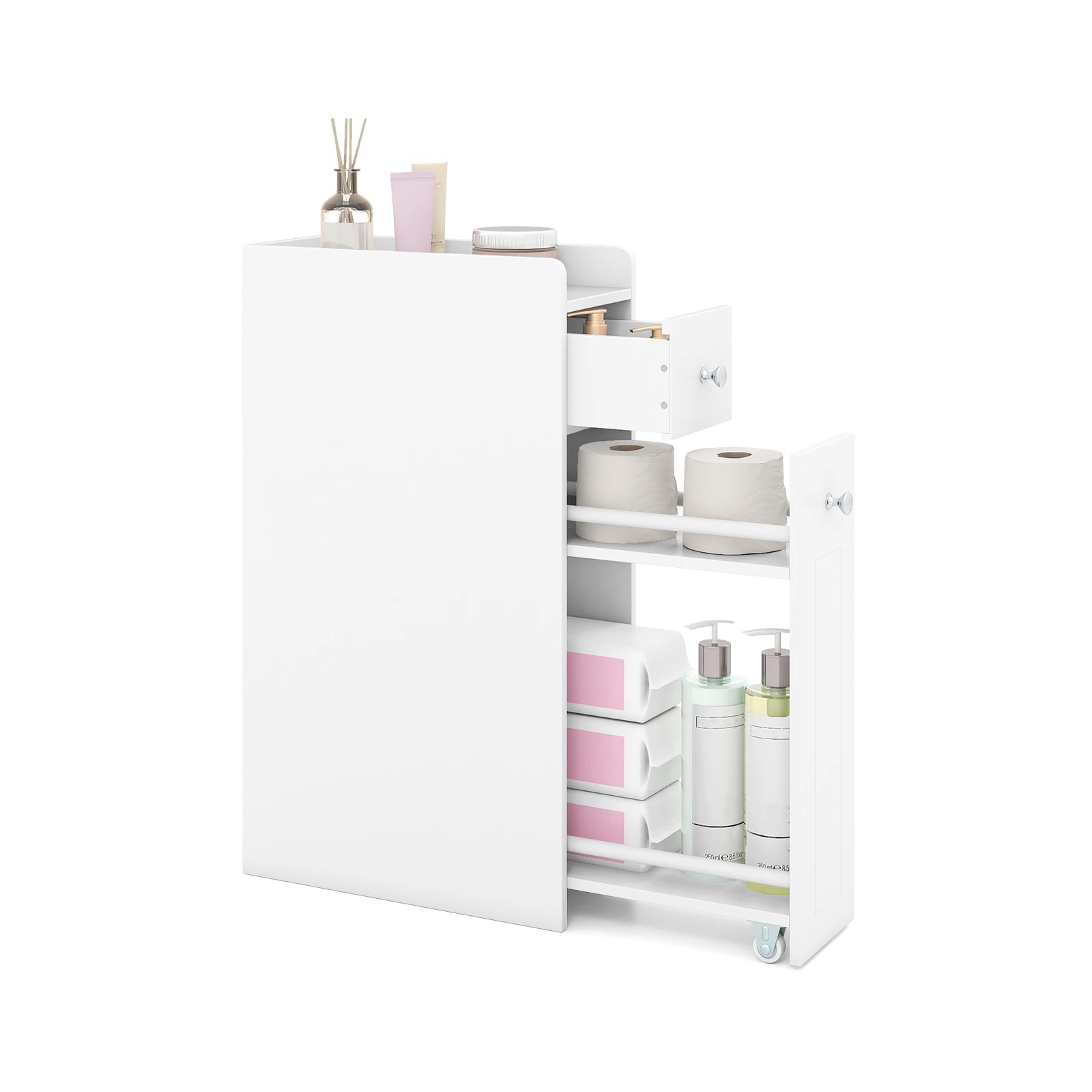 5 Costway Slim Bathroom Storage Cabinet Space-saving Toilet Side Cabinet - White, 5 of 6