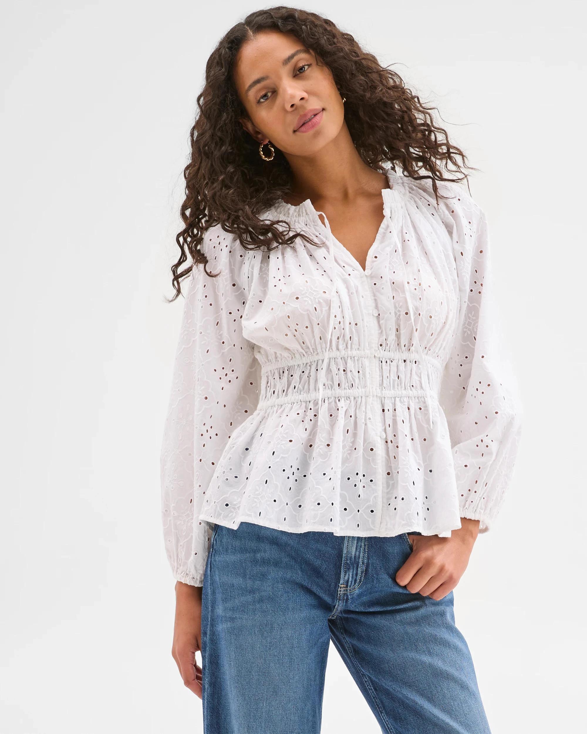 3 Target Australian Cotton 3/4 Sleeve Broderie Tie Blouse WHITE, 3 of 7