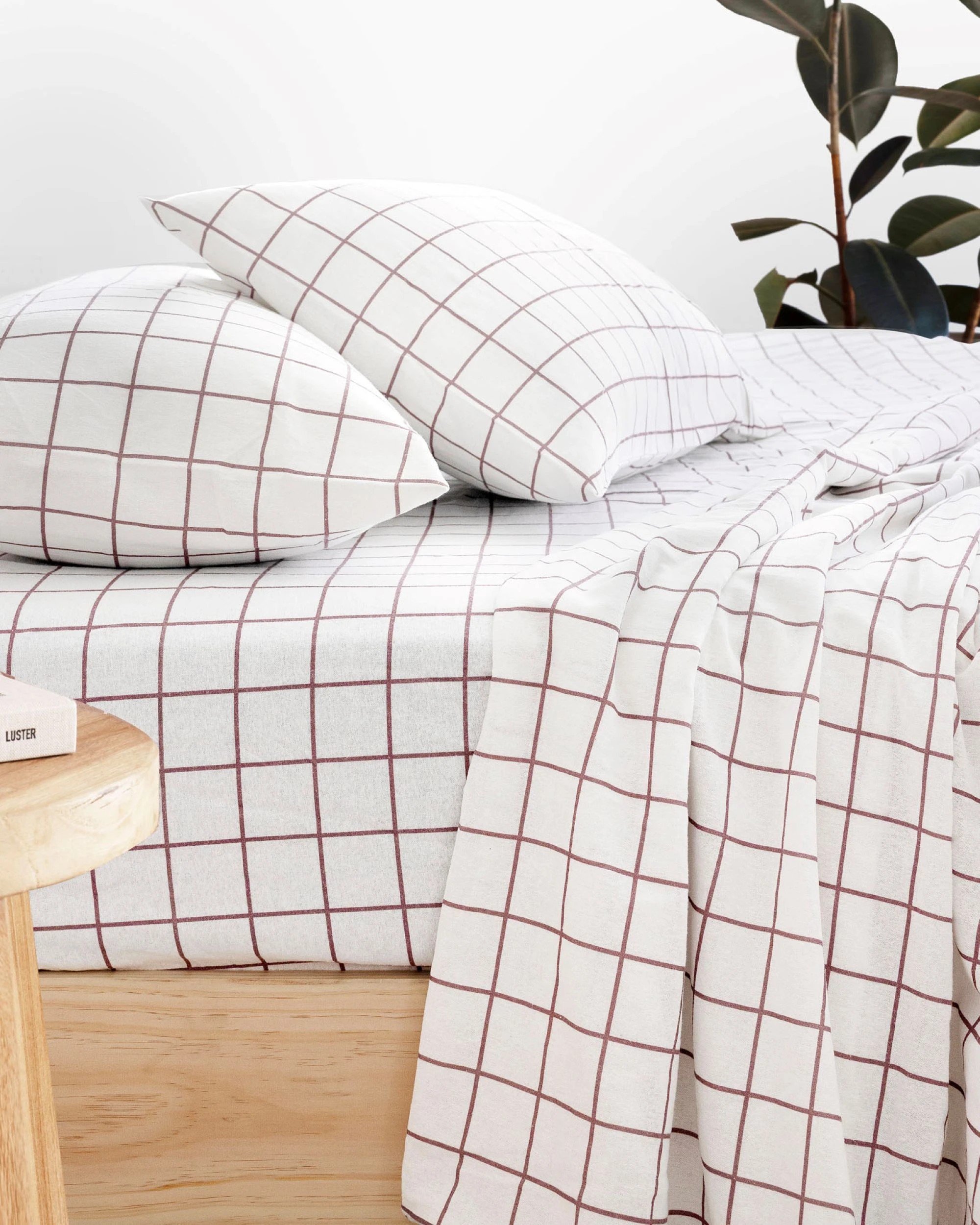1 Bambury Grid  Brushed Cotton 160GSM Flannelette Sheet Set   Boysenberry - Single Bed - Red, 1 of 3