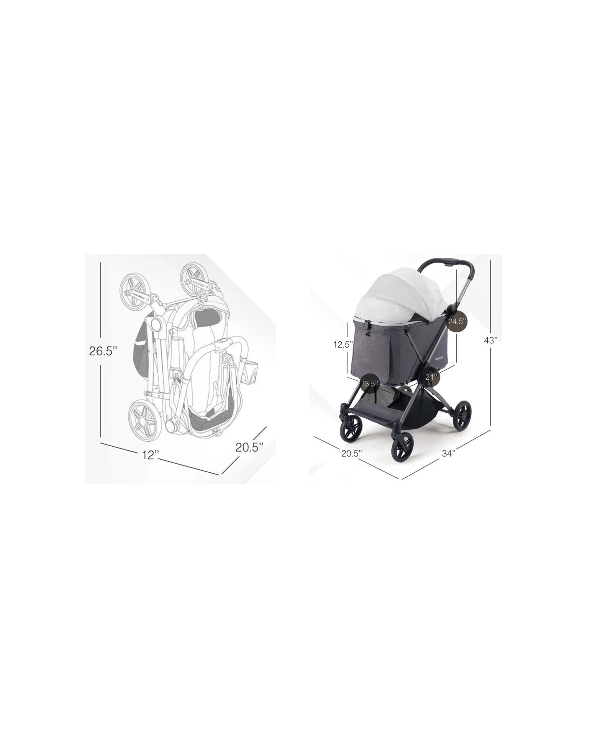 4 Ibiyaya Maxi Deep Carriage Pet Stroller Sunshade Foldable Lightweight Rear Brake - Grey, 4 of 4