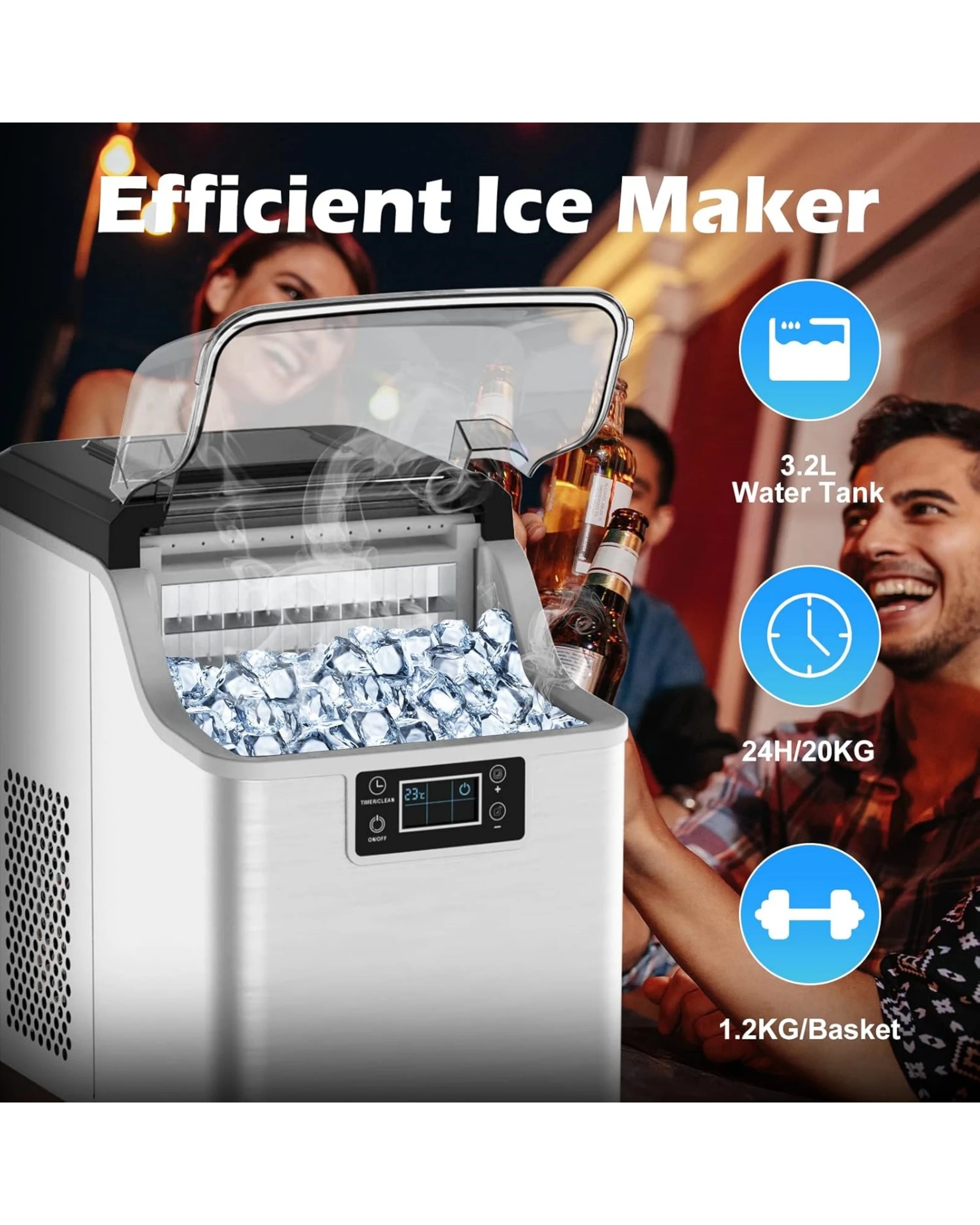 4 Advwin 20kg Ice Maker Machine Clear Cube Making Countertop Home Commercial Ice Cube Maker Machine Stainless Steel, 4 of 8