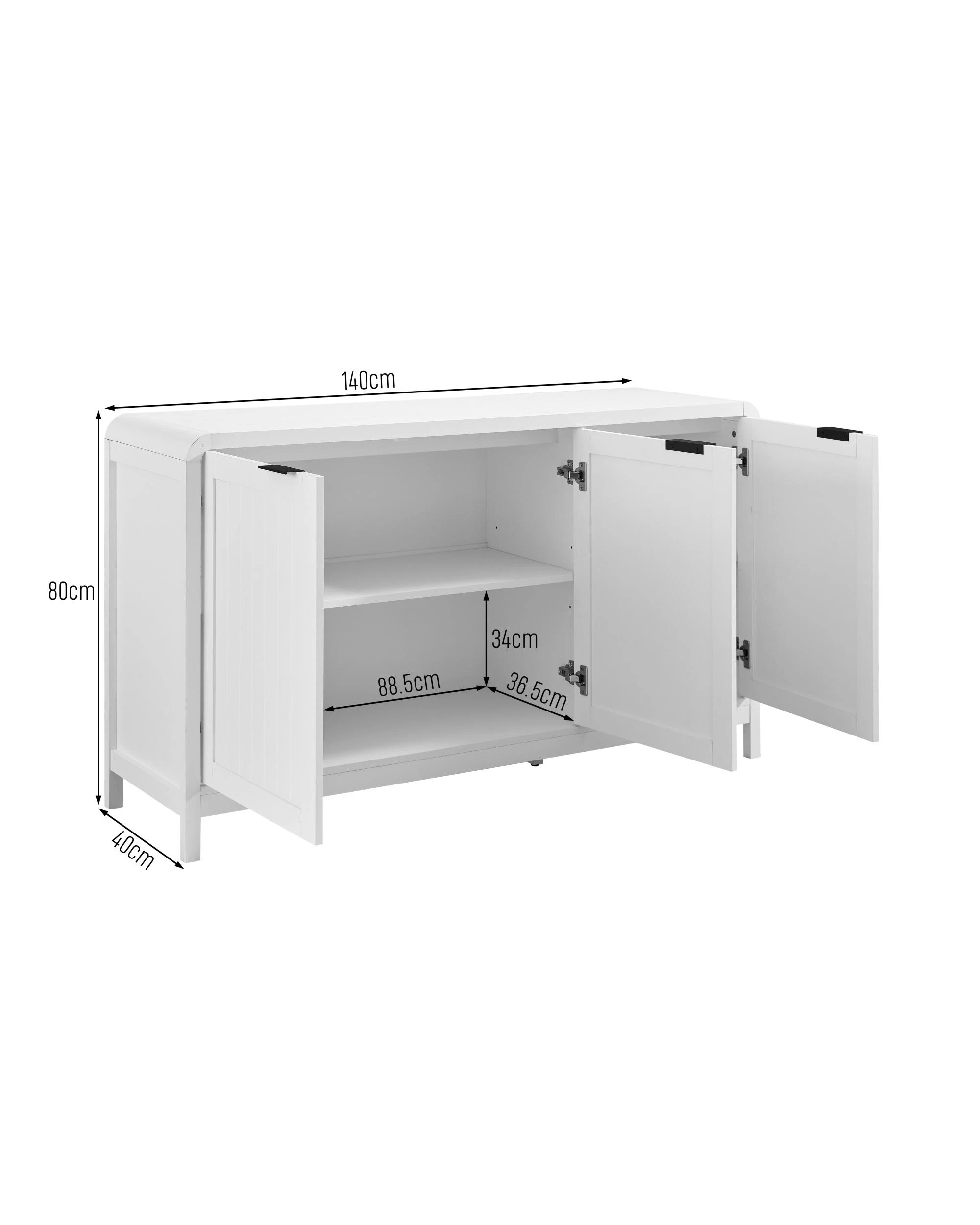 10 Kodu Rounded Look Buffet Sideboard Cabinet 3 Doors - White, 10 of 10